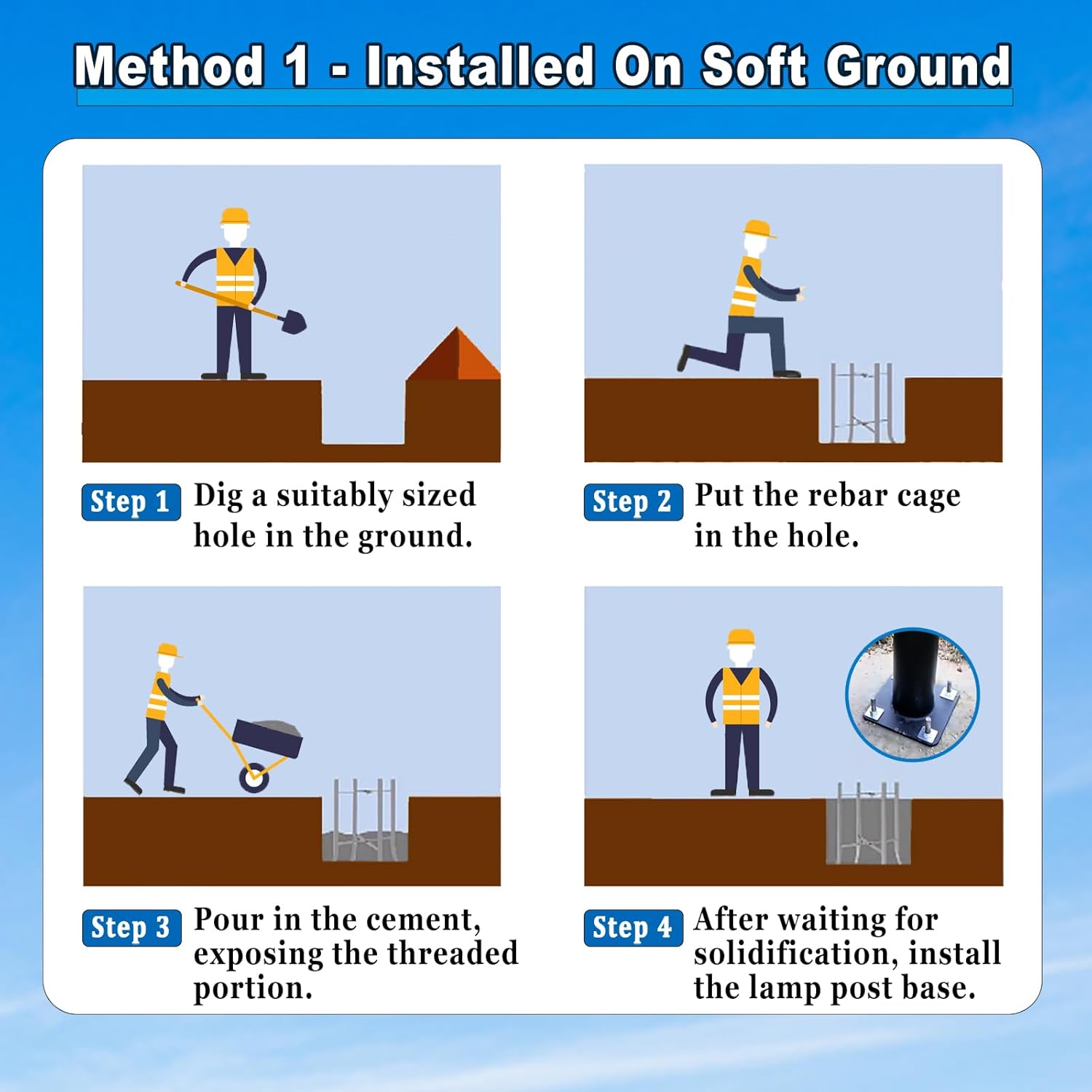 20Ft Tall Street Light Pole - Outdoor Metal Split Heavy Duty Street Lamp Post for Outside Large Solar Street Lights with Mounting Rebar Cage Base Accessory for Parking Backyard Patio Yard