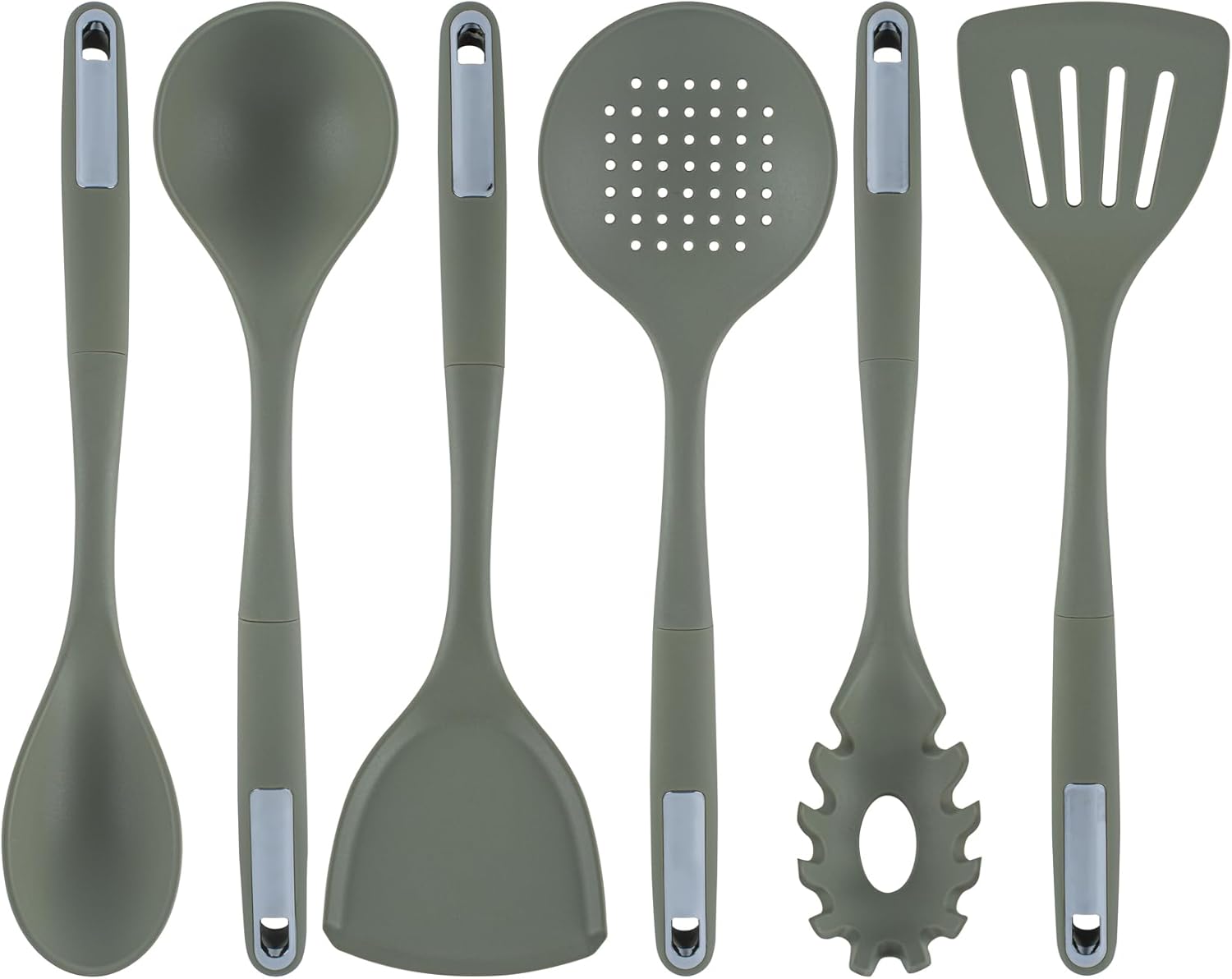 Restaurantware Silicone Utensil Set Pack of 10 Non-Slip Handle 6-Piece Kitchen Tool Set, Heat-Resistant Dishwasher-Friendly Cooking Accessories, Durable Green Cooking Utensils