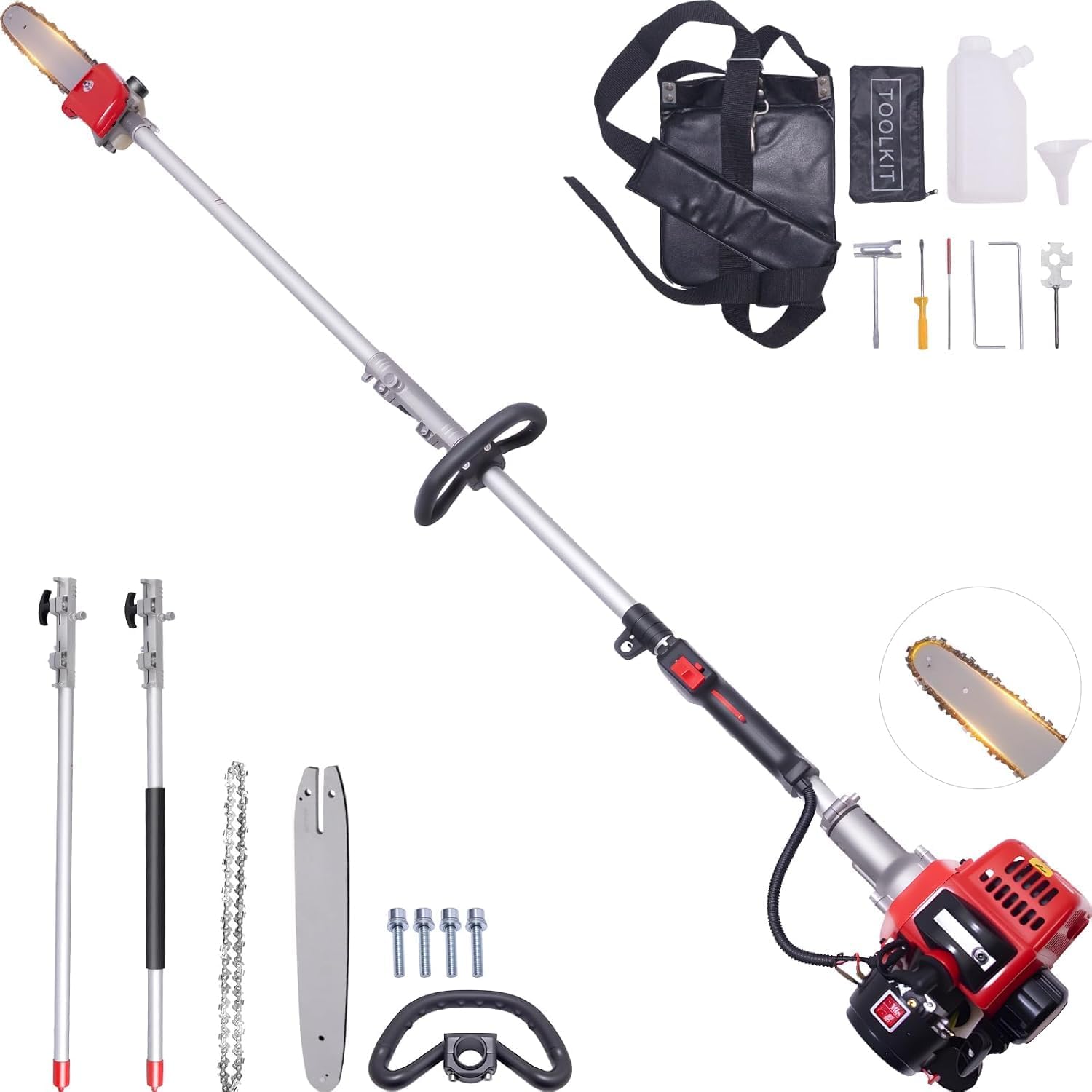 48CC Gas Powered Pole Saw 16FT Reach, 3.5HP Gas Pole Saws for Tree Trimming with 11.8