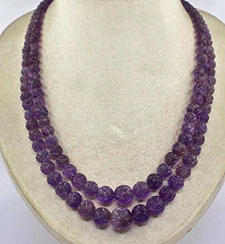 18 inch 2 strand necklace of natural amethyst round shape carved cut 14-6mm beads for DIY jewelry making.