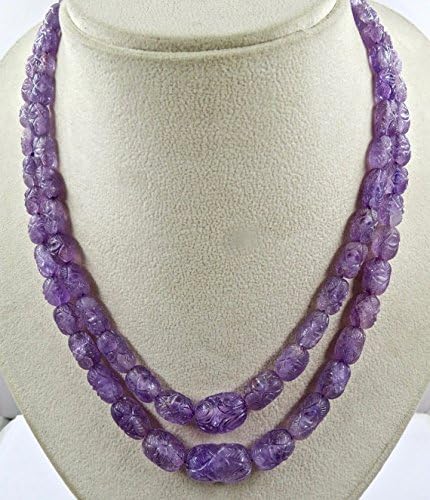 2 Line Natural AMETHYST Carved Long Beads NECKLACE 22 MM TO 8 MM 20 INCHES