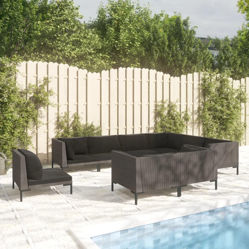 9 Piece Patio Lounge Set with Cushions Poly Rattan Dark Gray,Modern and Durable Outdoor Patio Lounge Set with WeatherResistant Cushions Patio Furniture Sets, Outdoor Furniture Sets