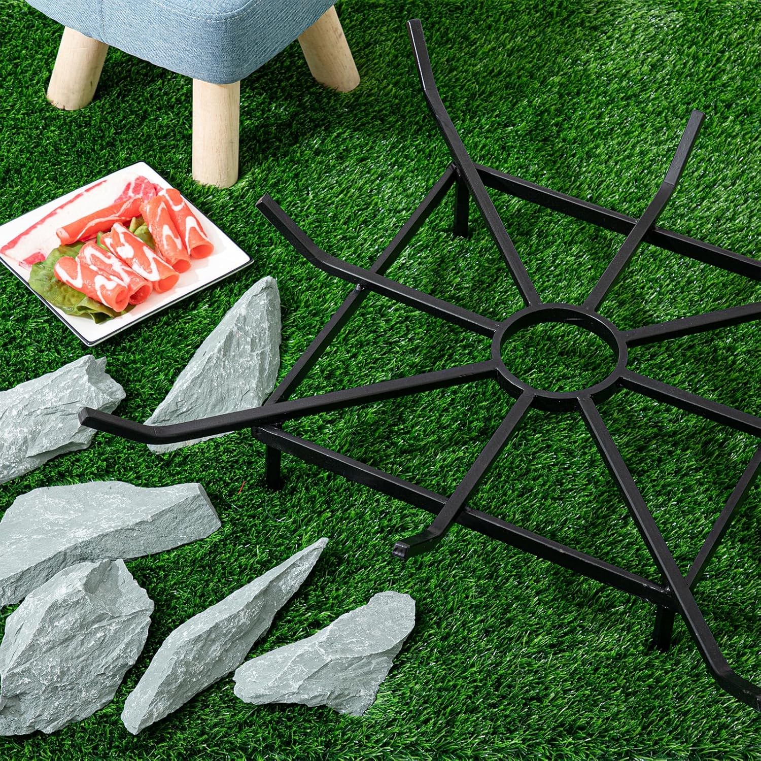 24 x 24 Inch Square Wheel Fire Pit Grate, Heavy Duty Fireplace Grate for Outdoor Wood Burning, Fire Pits, Fireplace Hearth & Campfire, Metal Log Rack Holder