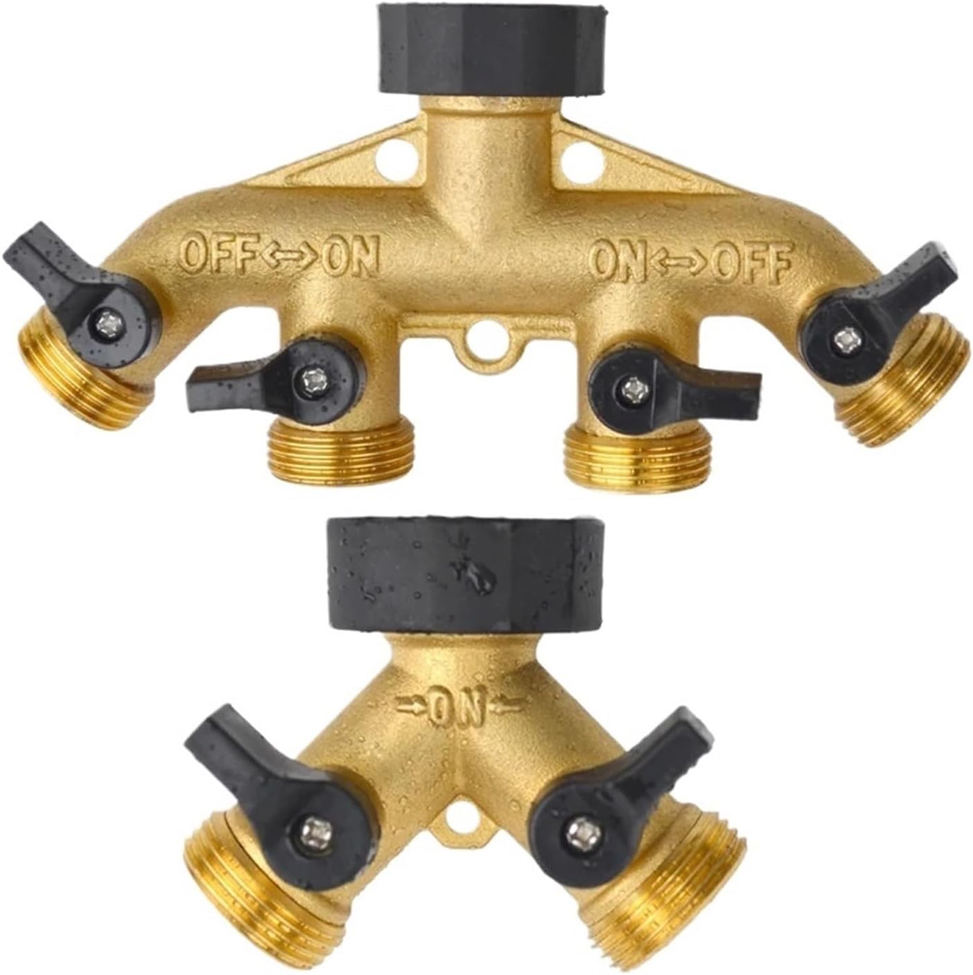 2 Pieces 3/4 Inch Heavy Duty Brass Garden Hose Diverter Connector Faucet with 4 Valves(Silver)