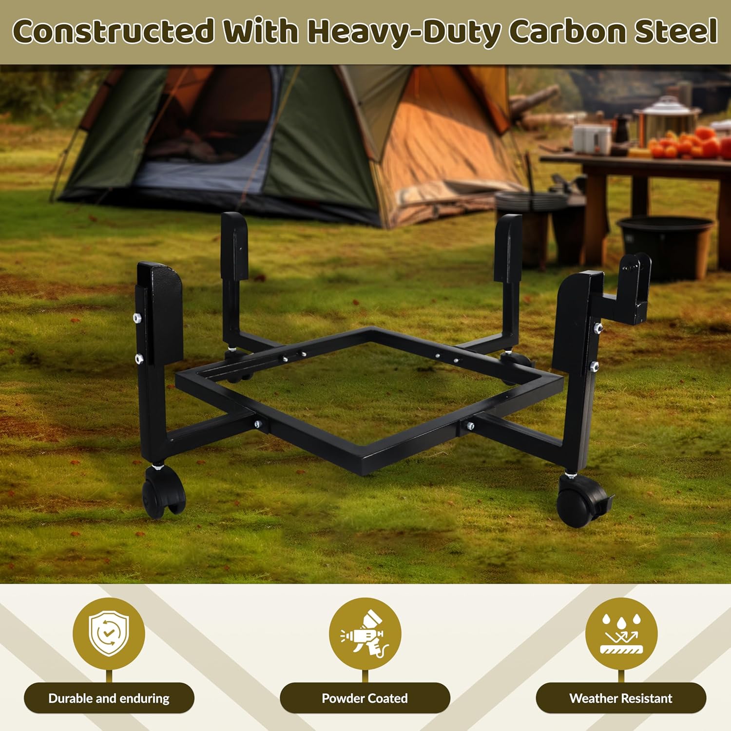 FEBTECH - 29.5 inch Portable Firepit Trolley Stand Compatible with Solo Stove Yukon and other 27 Inch Firepit - Fire Pit Stand with Support Arm for Effortless Fire-pit Mobility - Solo Stove Accessories