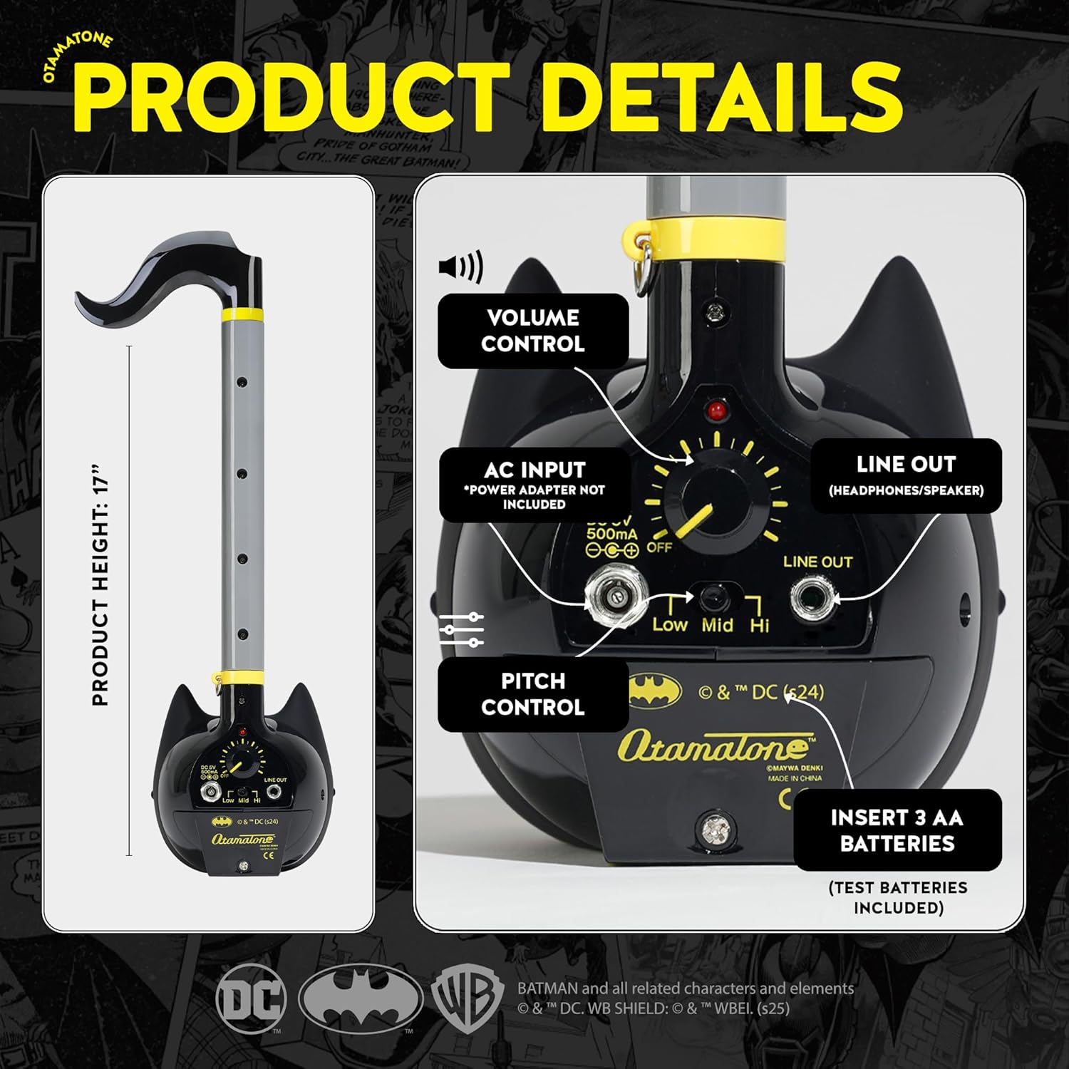 Otamatone Deluxe Batman Electronic Musical Instrument for Adults Portable Synthesizer Digital Electric Music from Japan by Maywa Denki Cool Stuff Gifts [English Instructions]