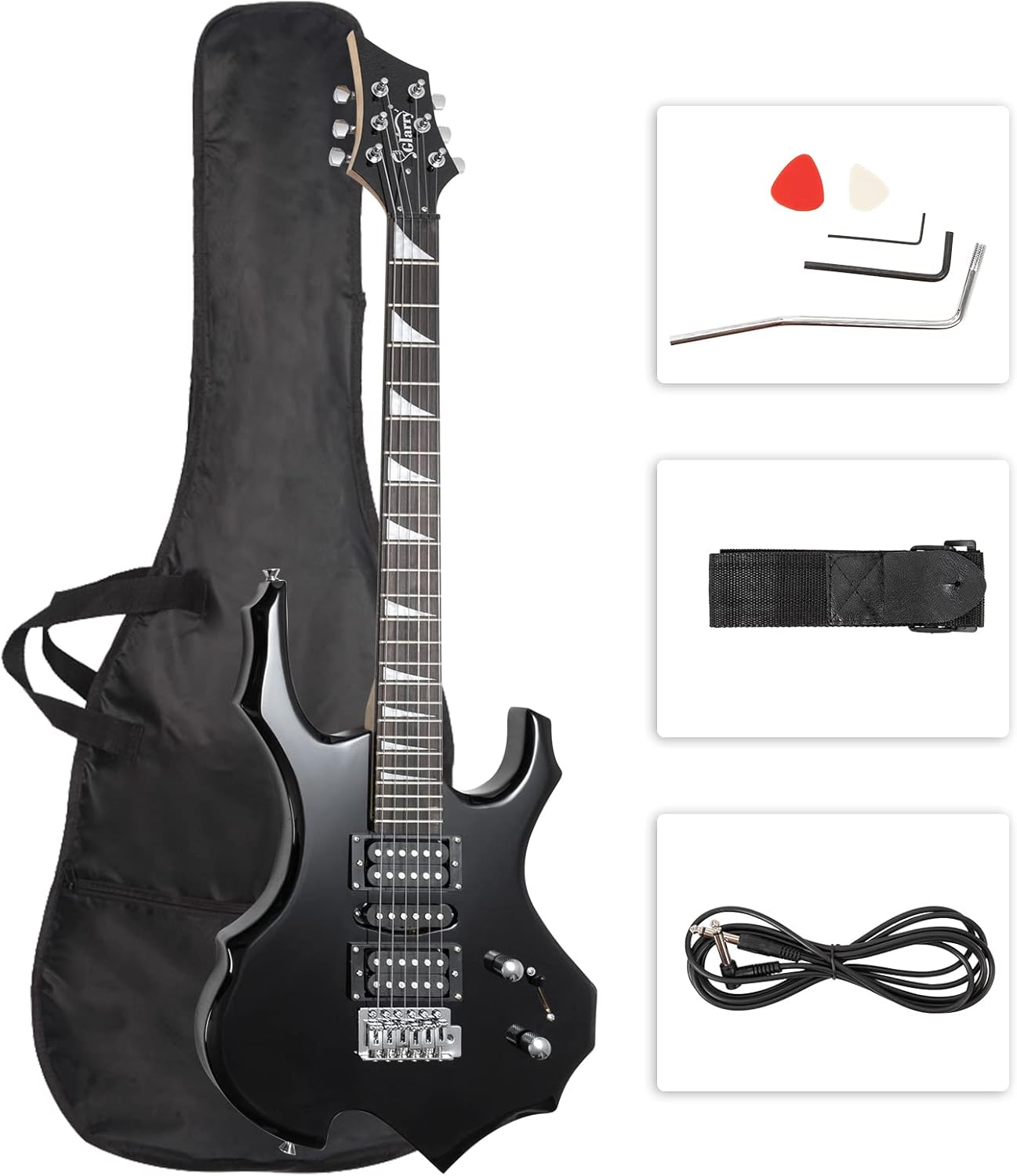 Glarry Cool Burning Fire Style Electric Guitar Christmas gift for Beginner Guitar Lover with Accessories Pack (Black)