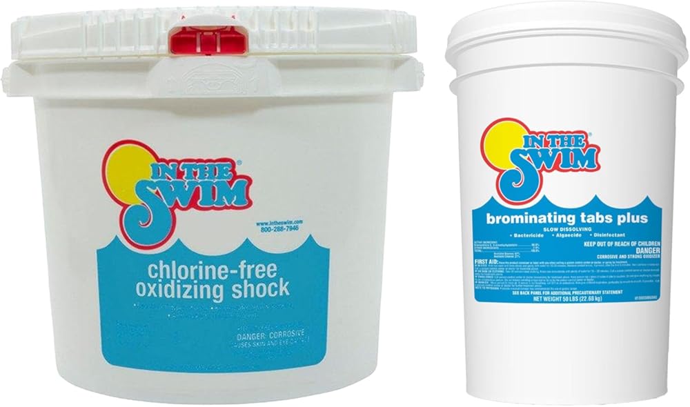 In The Swim Chlorine-Free Shock Bundle and Bromine Plus: Includes 40 Pound Bucket of Chlorine-Free Shock and 50 Pound Bucket of Bromine Plus - Effective Low Odor Alternative