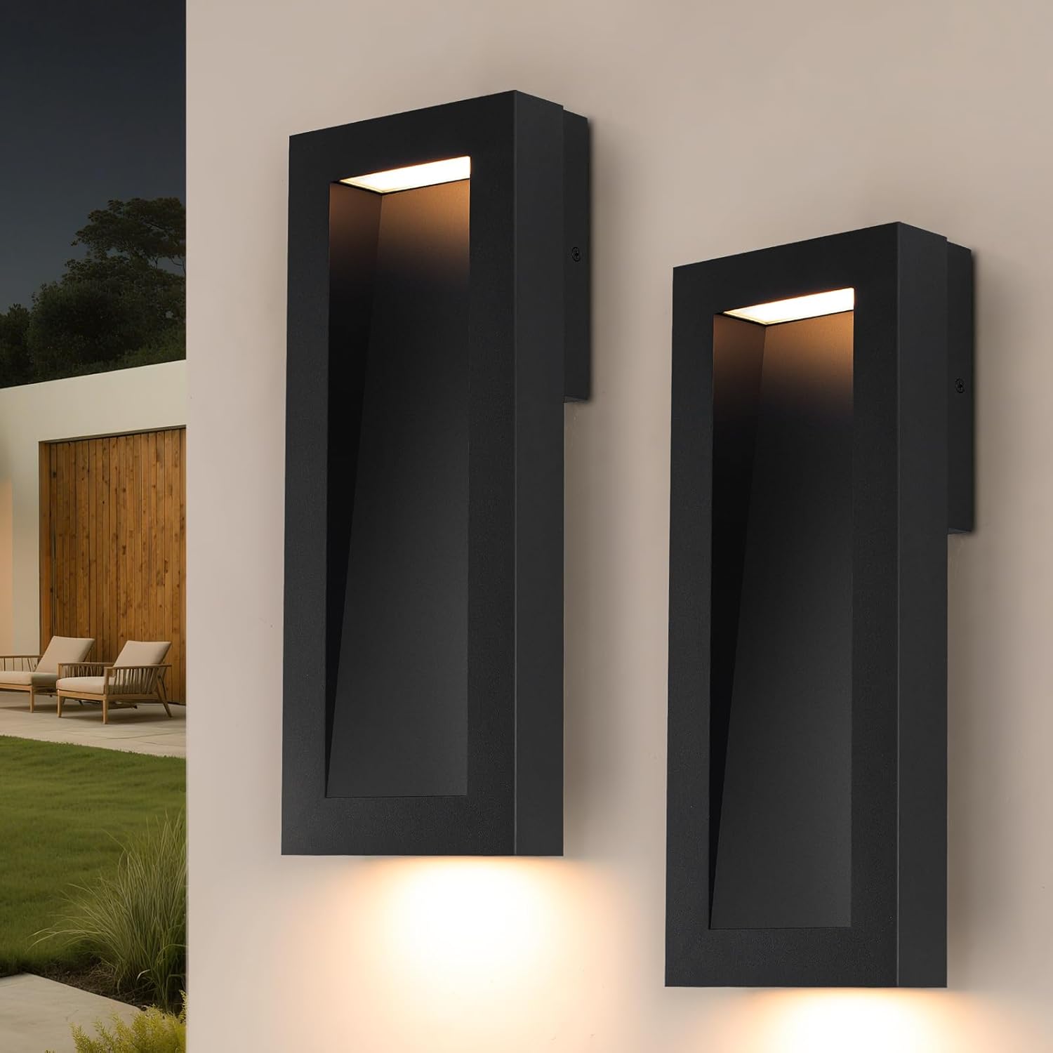 Modern Outdoor Wall Light with LED, Exterior Lighting Fixtures 2700K Integrated, Matte Black Outside Wall Mount Lights for House Front Door Porch Garage Patio Black 2 Packs