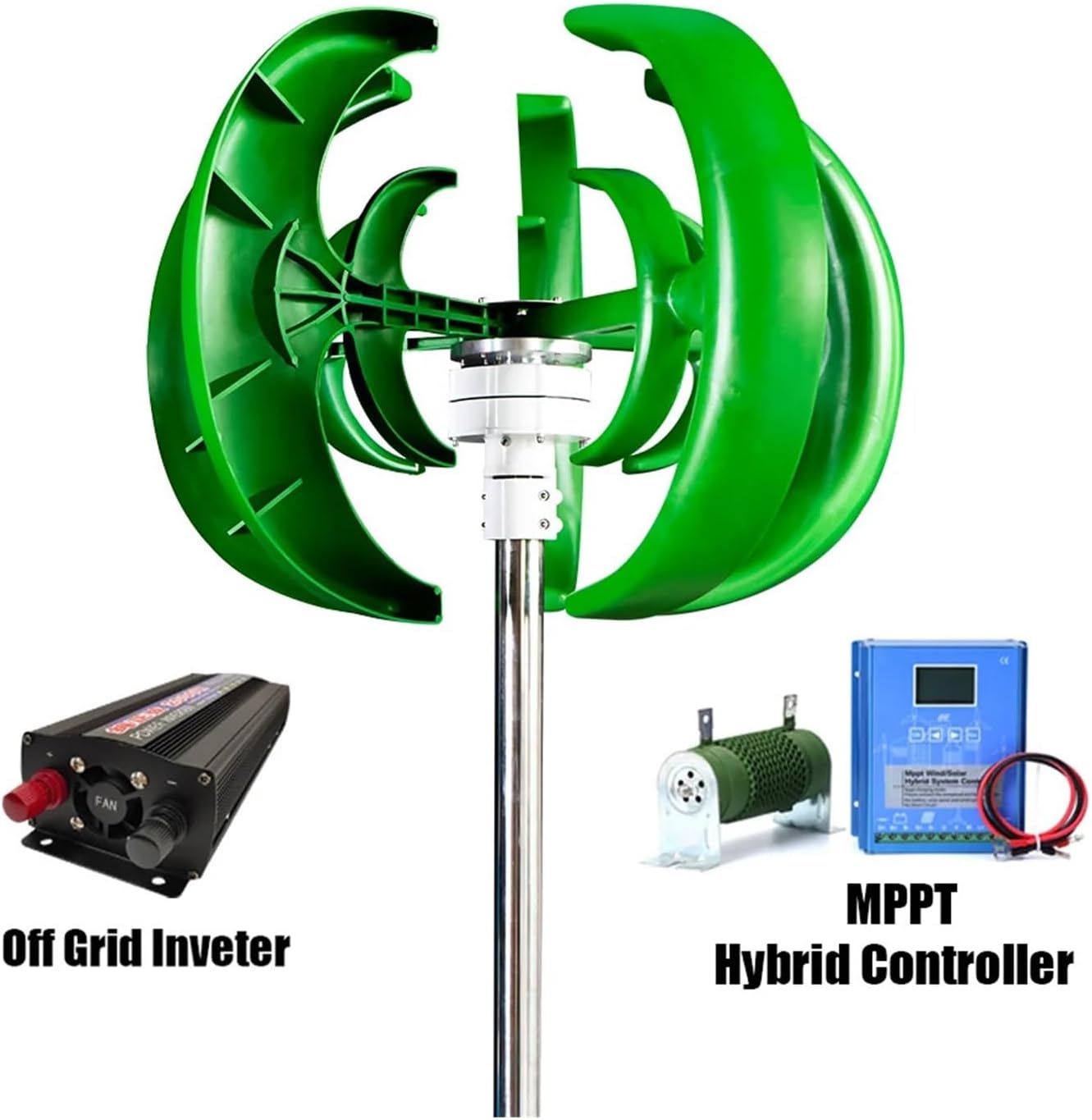 3000W Wind Turbines Generator 24V 48V Vertical Wind Turbine Small Wind Turbine Home Use Low Noise High Efficiency for Home, Farm, RVs, Boats(White,with Controller_24V)