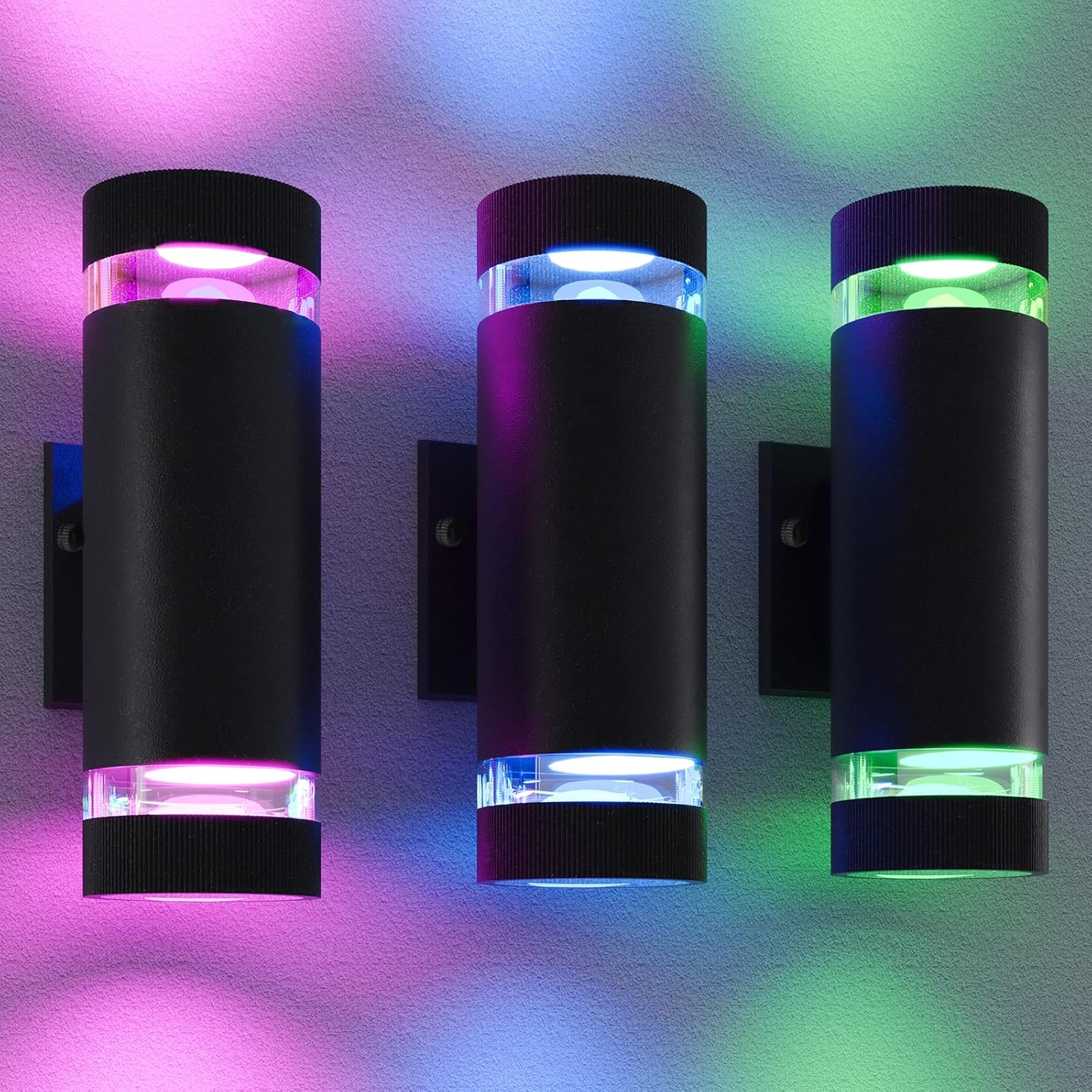 wowlite RGB Up and Down Lights Outdoor Wall Sconce, Smart Exterior Lighting Fixtures with GU10 Bulb, Dimmable Color Changing Wall Mounted Light, 1200LM Exterior Lights for House Compatible with Alexa