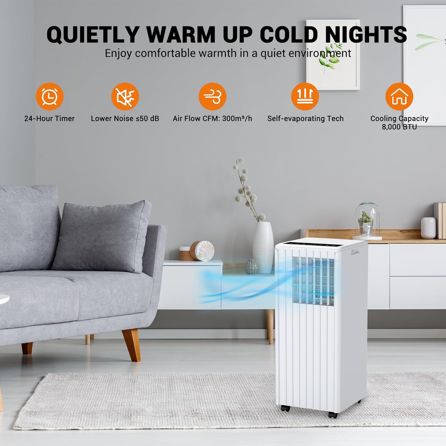 Portable Air Conditioners, 8000 BTU Portable AC Cools up to 350 Sq. Ft., LED Touch Panel, Built-in Dehumidifier, Fan, 3 in 1 Compact Indoor Quite AC Unit for Home Office Dorm RV