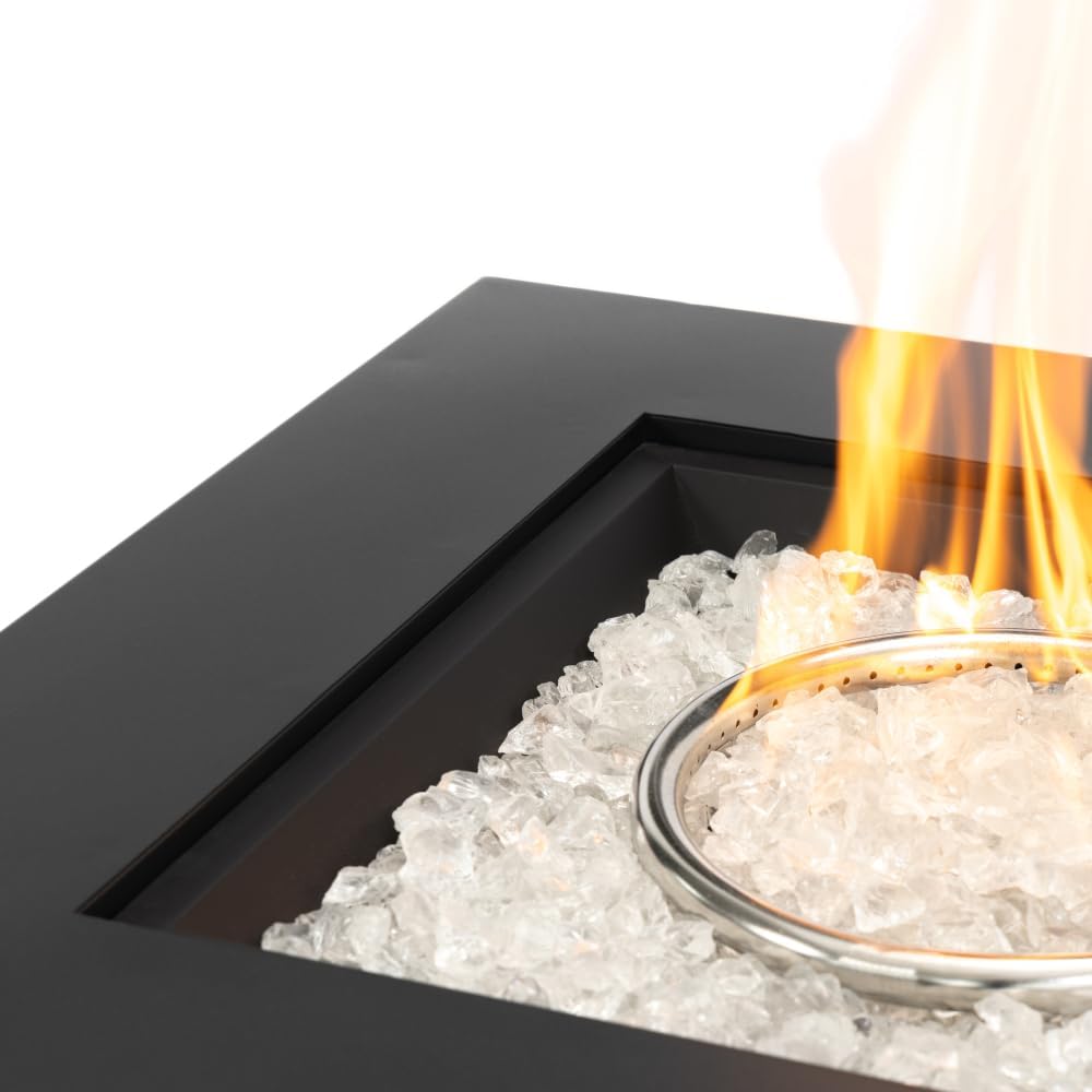 28 Inch Square Propane Fire Pit Table with Glass Beads, 50000 BTU Outdoor Steel Fire Pit for Patio Deck Garden Backyard