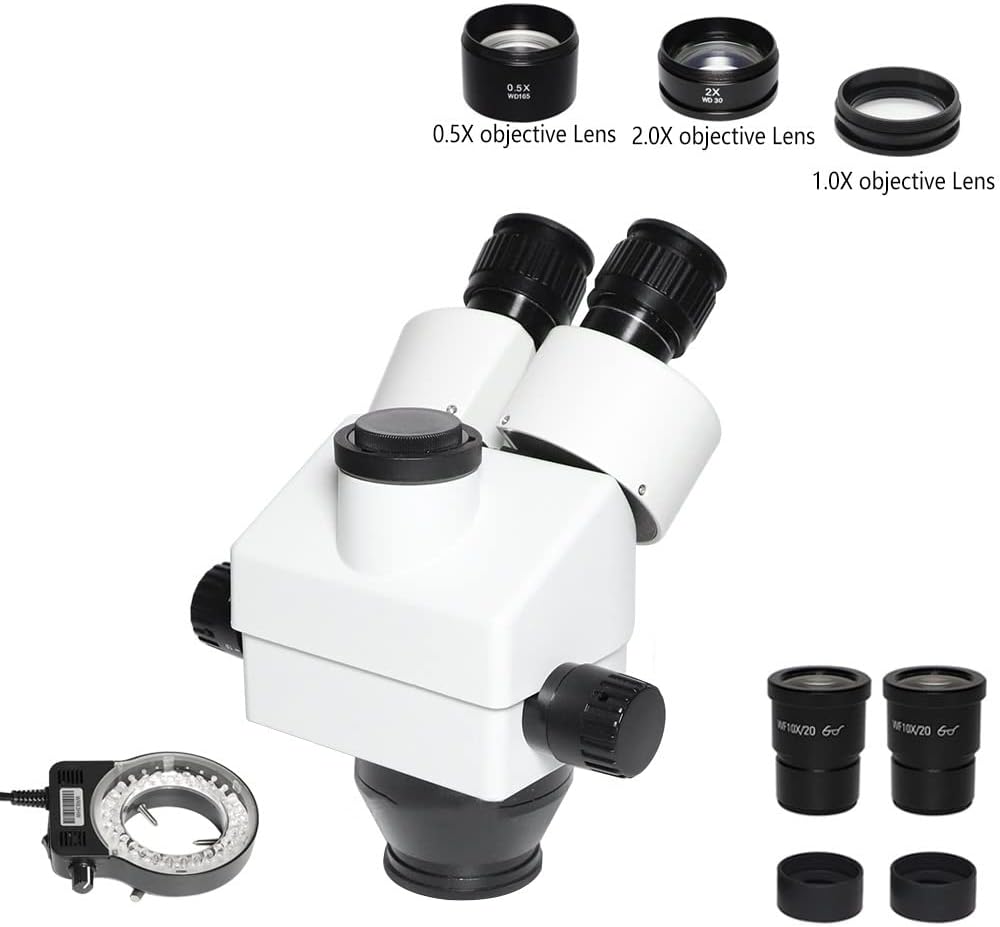 Lab Microscope Accessories 3.5X-90X Trinocular Stereo Zoom Microscope Simul-Focal Industrial Digital Microscope Set for PCB Soldering Repair(VGA add 0.5X C Mount)