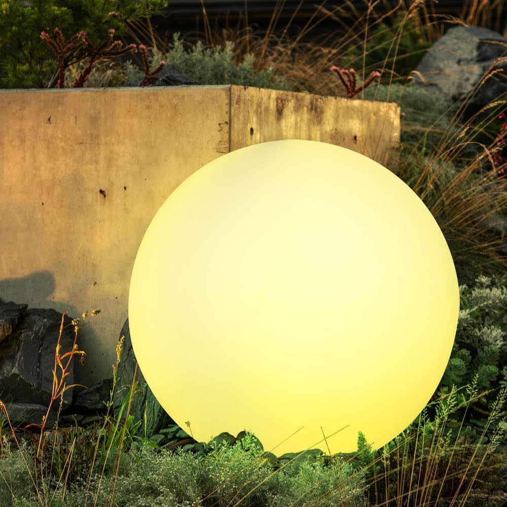 Mr.Go Solar Globe Light, RGB Solar Powered Ball Light with Remote/Button Control, Outdoor LED Orb Lamp with 16 Colors & 4 Modes, for Garden Patio Yard Pathway Ambience Landscape Lighting (12-inch)