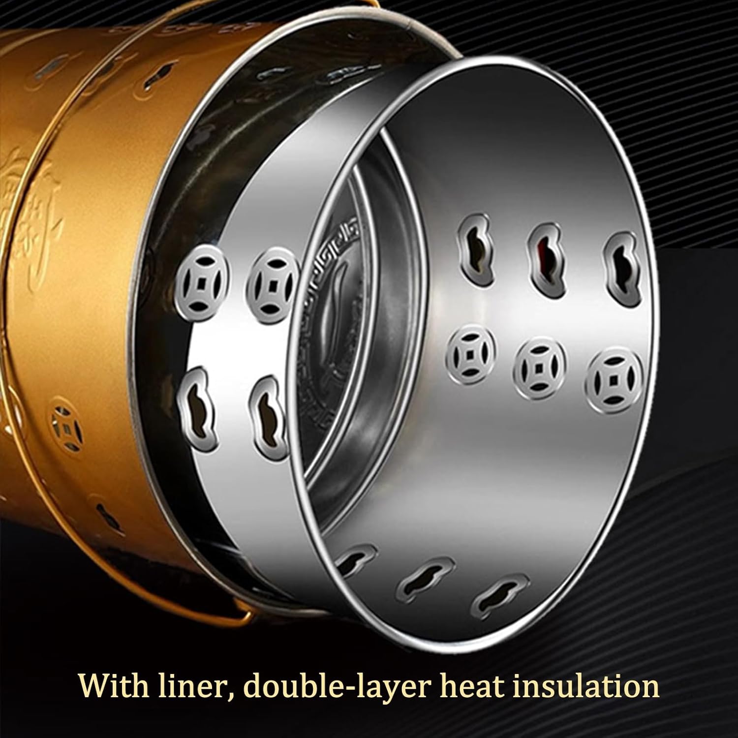 Fire Pit Metal Incinerator Furnace Stainless Steel Incinerator Burn Barrel with Ventilation Hole Design Paper Basin Incinerator with Combustion Rack Outdoor Fire Pit with Carrying Handle.(Frosted gold