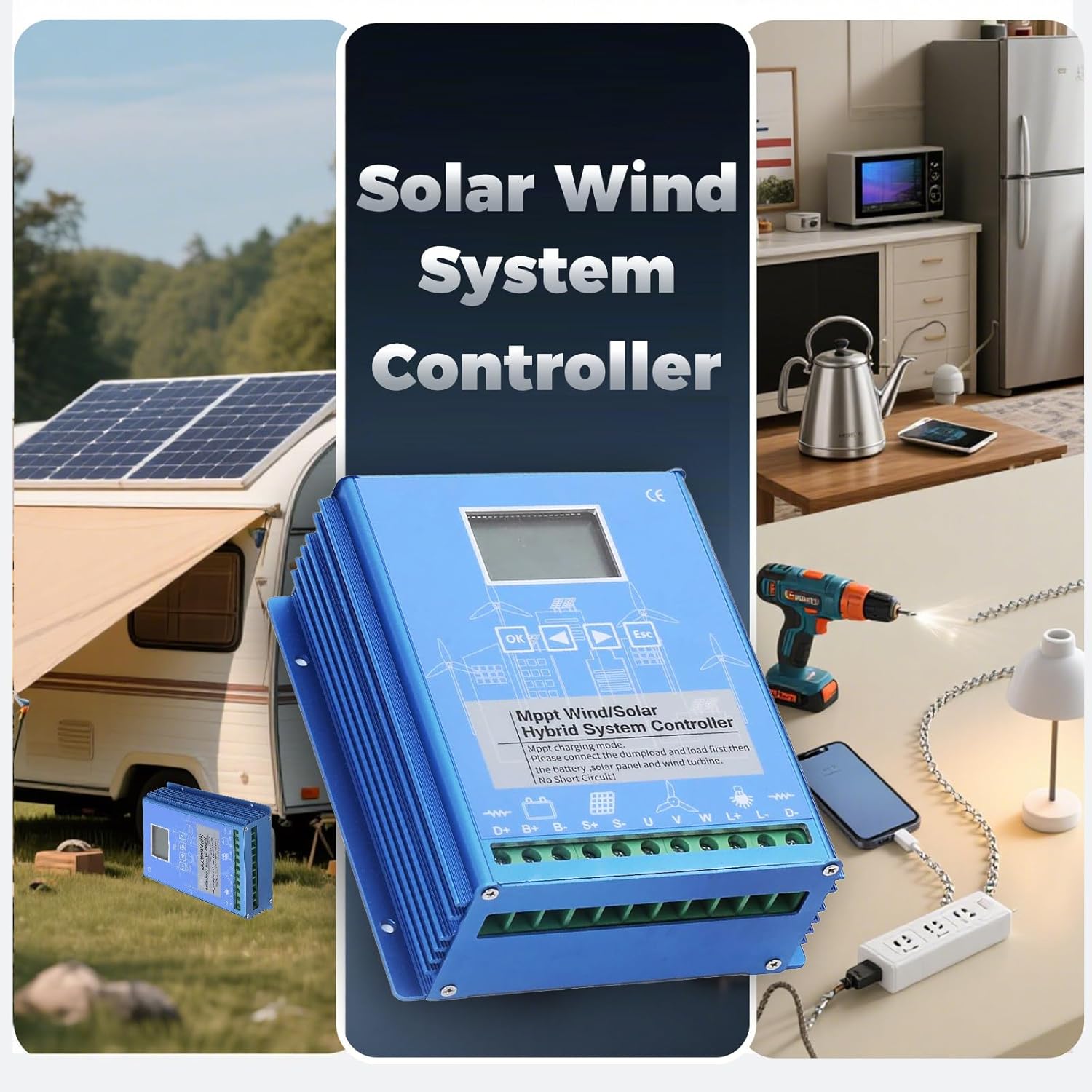 1000W Wind/Solar Hybrid System Controller Solar Wind Controller Solar Wind Power Controller Solar and Wind Charge Controller 1000W-24/48VAuto