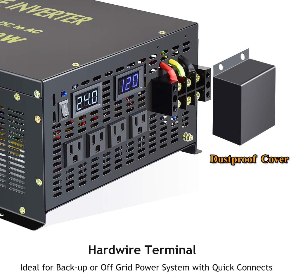 WZRELB Pure Sine Wave 5000W (10000W Surge) 24V Power Inverter DC to AC Power - Solar, RV (RBP-500024)