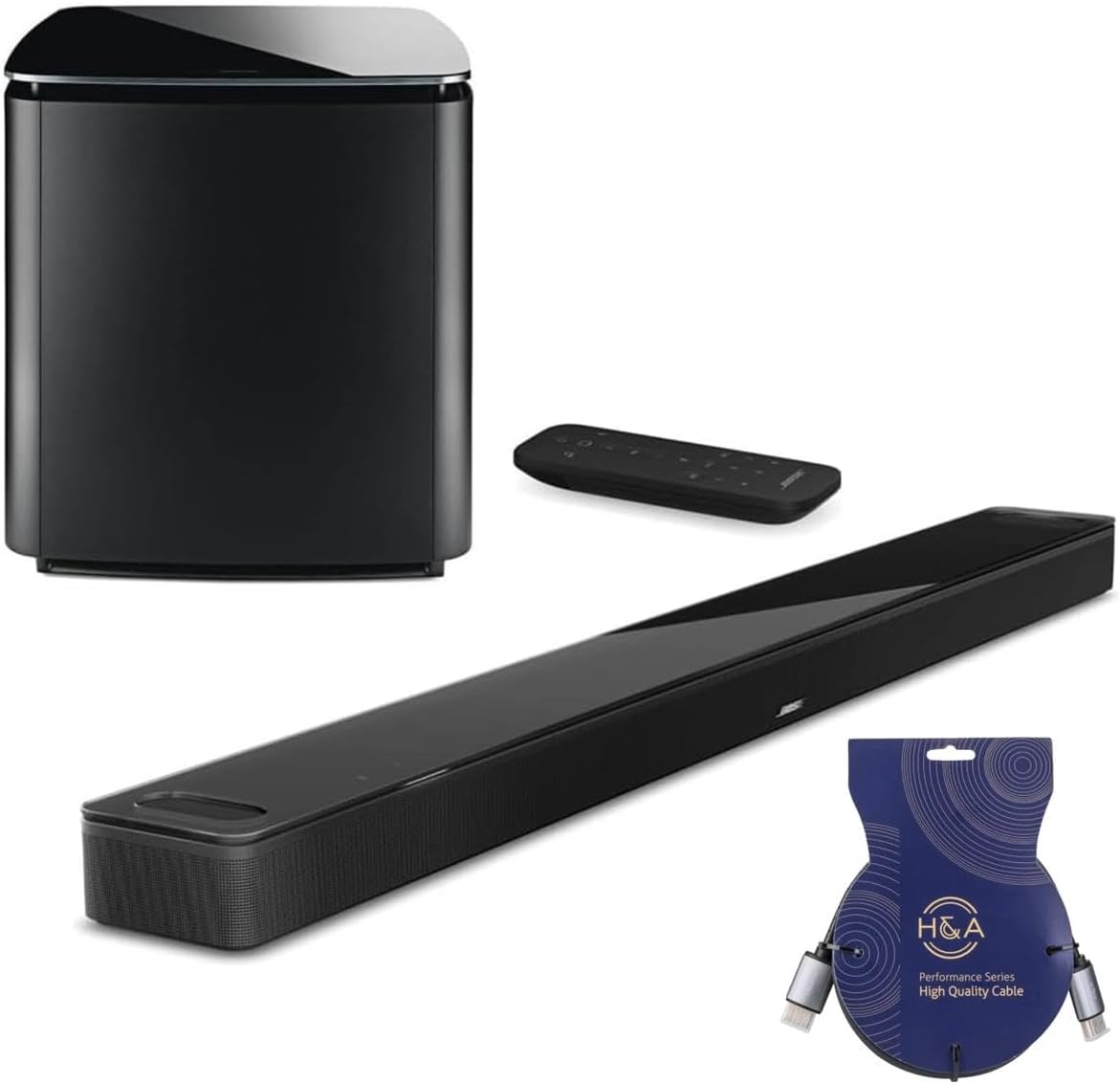 Bose Smart Ultra Dolby Atmos Soundbar Speaker, Black, Bundle Bass Module 700, Sound Bar for Home Audio Speaker TV Wireless, Bluetooth, WiFi, Alexa, Google, Voice Control + H&A HDMI C