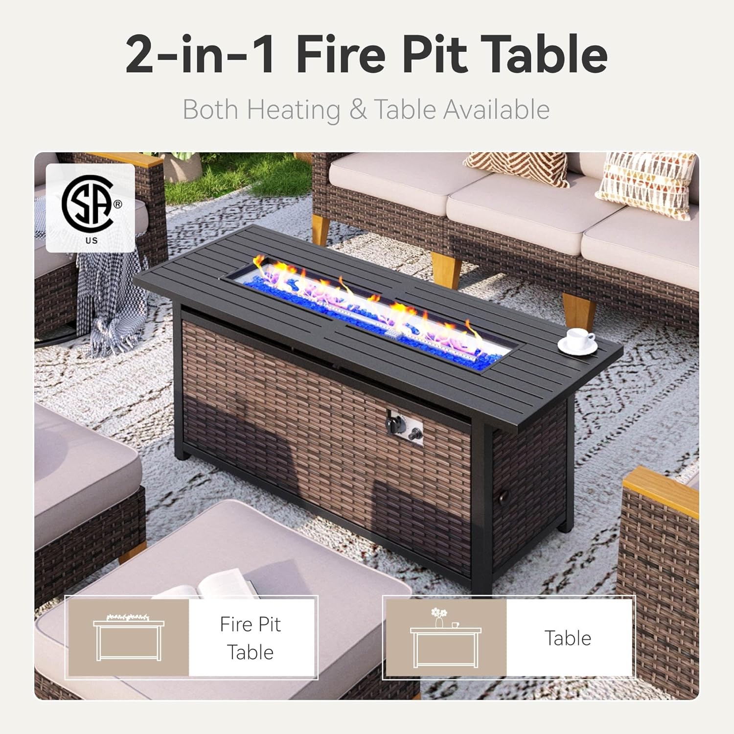 GREEN PARTY 9 Pieces Wicker Patio Furniture Set with 56