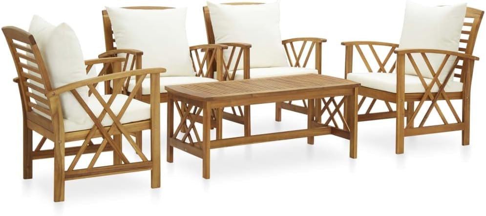 5 Piece Patio Lounge Set with Cushions Solid Acacia Wood,Acacia Wood Patio Furniture Set with Cushions for Garden and Outdoor Living Outdoor Furniture Sets, Patio Furniture