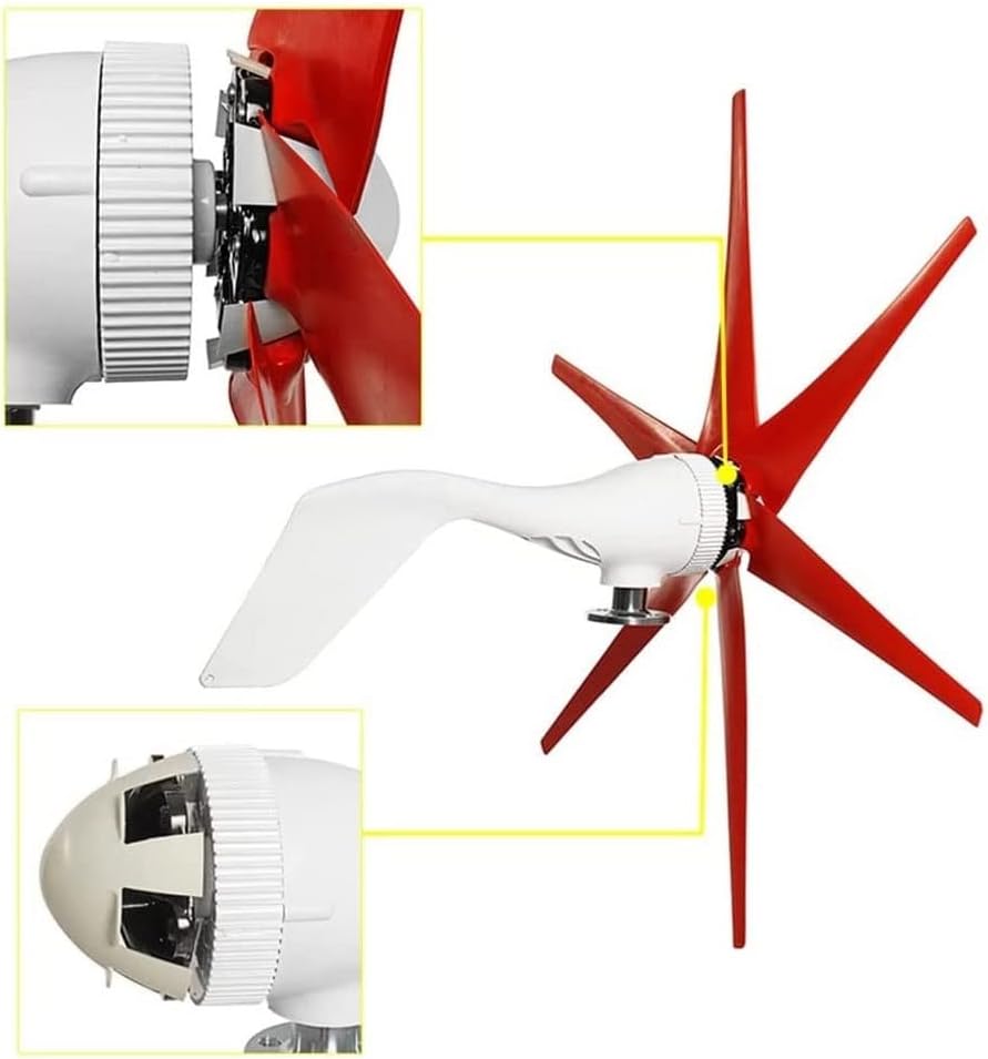 24V Wind Turbine Generator Kit 6 Blades Wind Turbines Motor with Charge Controller Power Generation Windmill for Home (Not Included Mast)