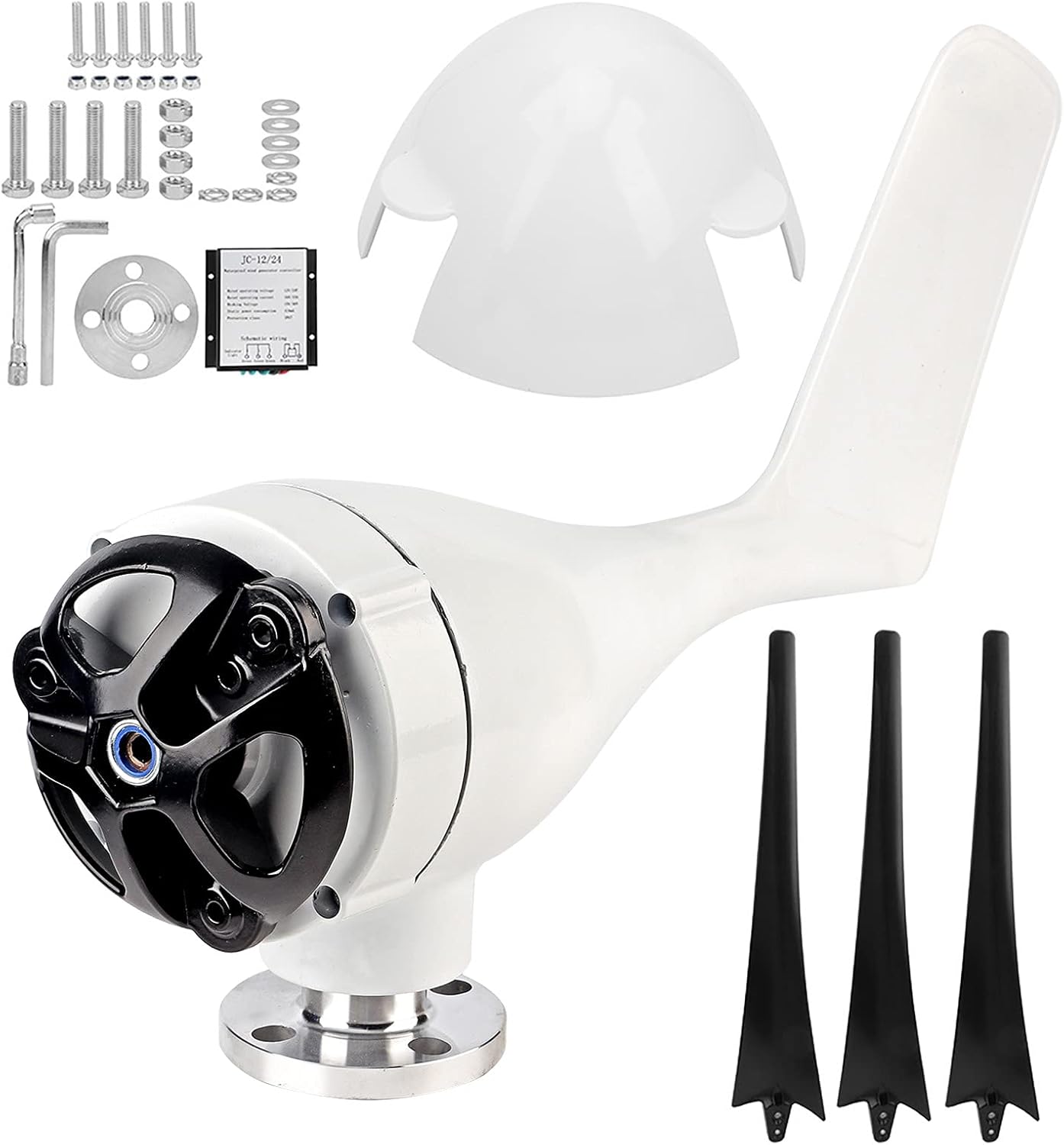 12V/24V/48V Windmill Generator 300W Wind Turbines Generator 3 Blades 12m/s Low Noise Power Supply for Homes Industrial(12V-BLACK)