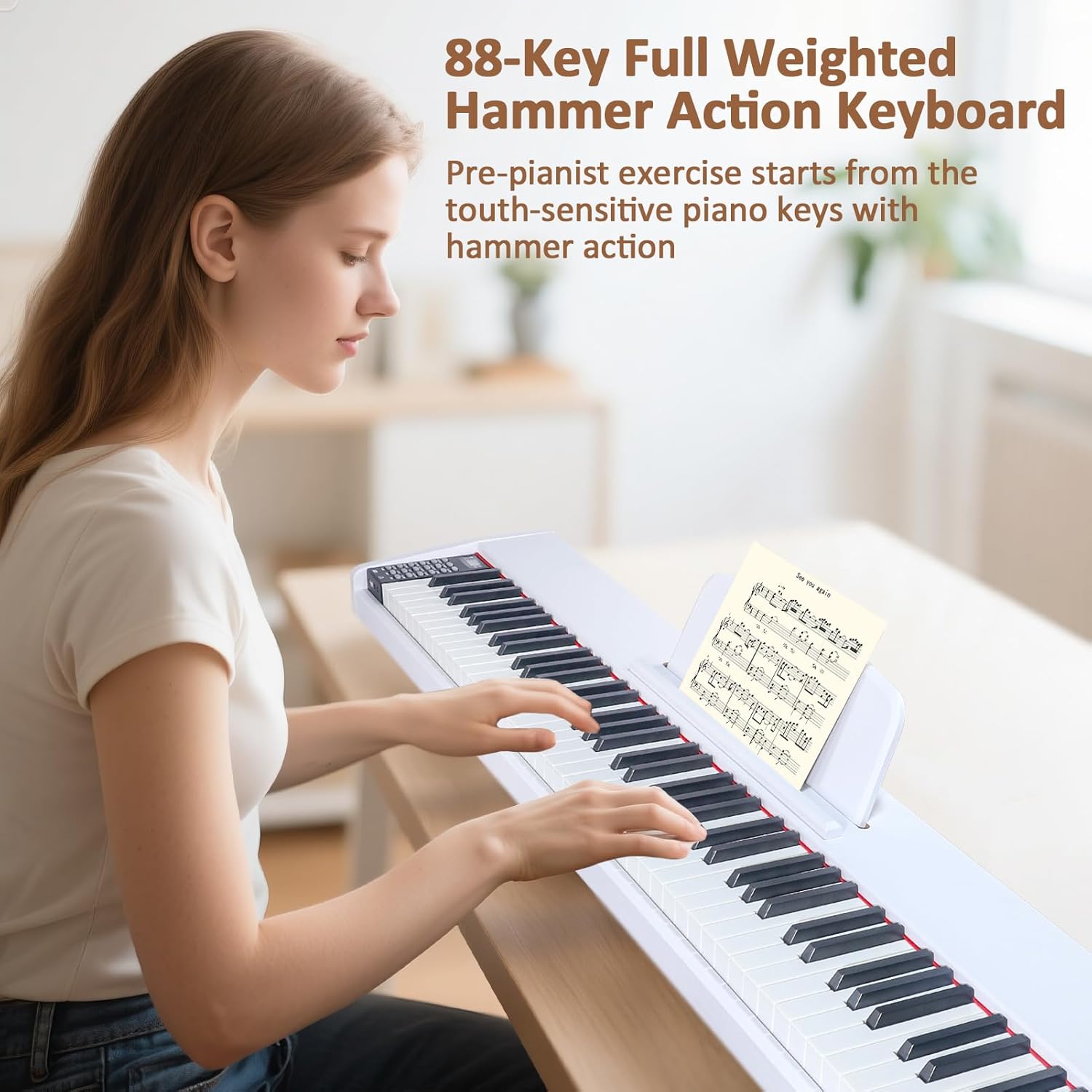 88 Key Digital Piano Keyboard,88 Key Full Size Weighted Hammer Action Electric Keyboard Piano with 200 Rhythms,200 Tones, Piano Keyboard with Stand, TriplePedal,Headphone, Carrying Bag