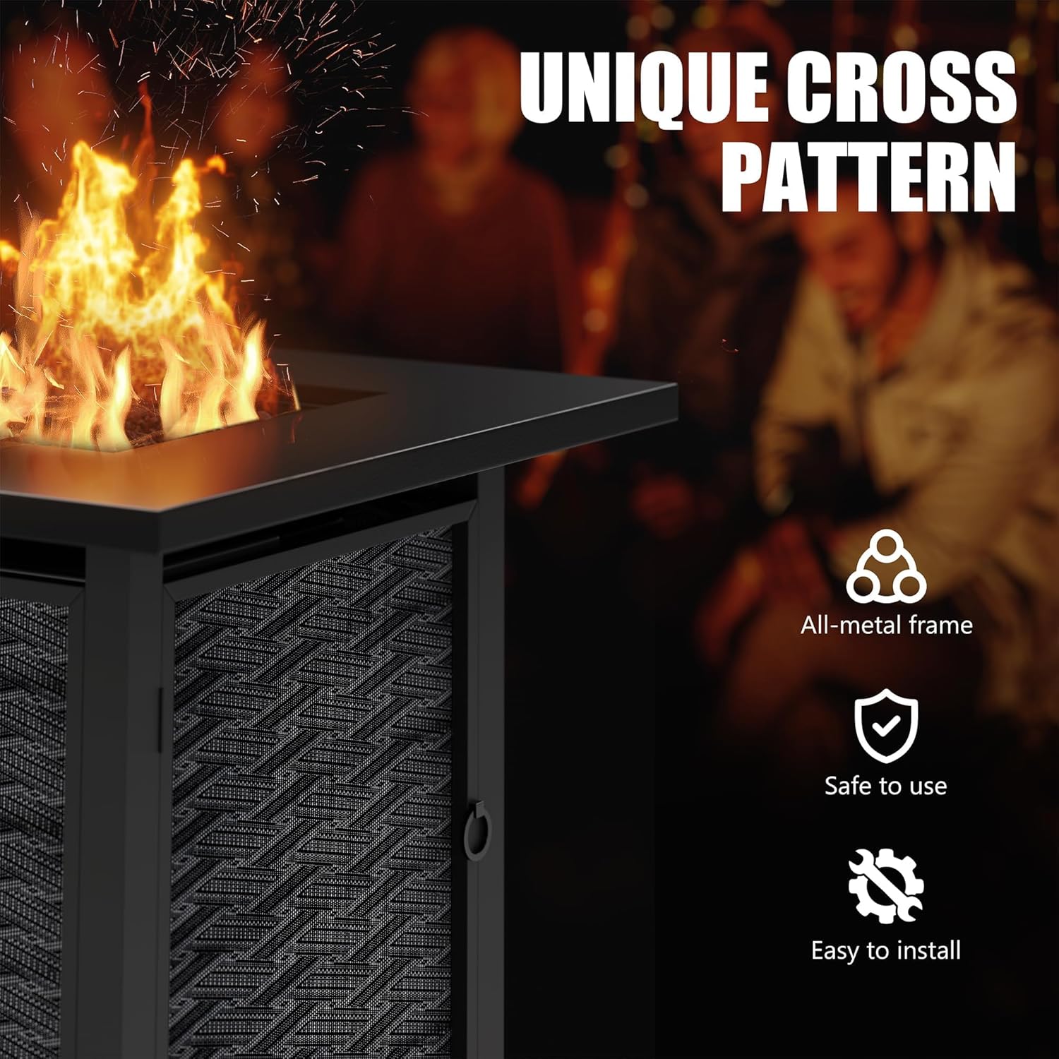 Vongrasig Propane Fire Pit, 28” Outdoor Gas Fire Pit, 50,000 BTU 2-in-1 Texteline Pattern Fire Table with Removable Lid for Outside Patio, Backyard, Garden, Square