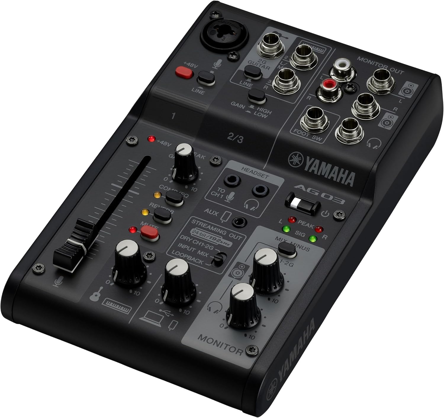 Yamaha AG03MK2 Black Live Streaming Kit with mixer/USB interface, condenser microphone, headphones and mic cable