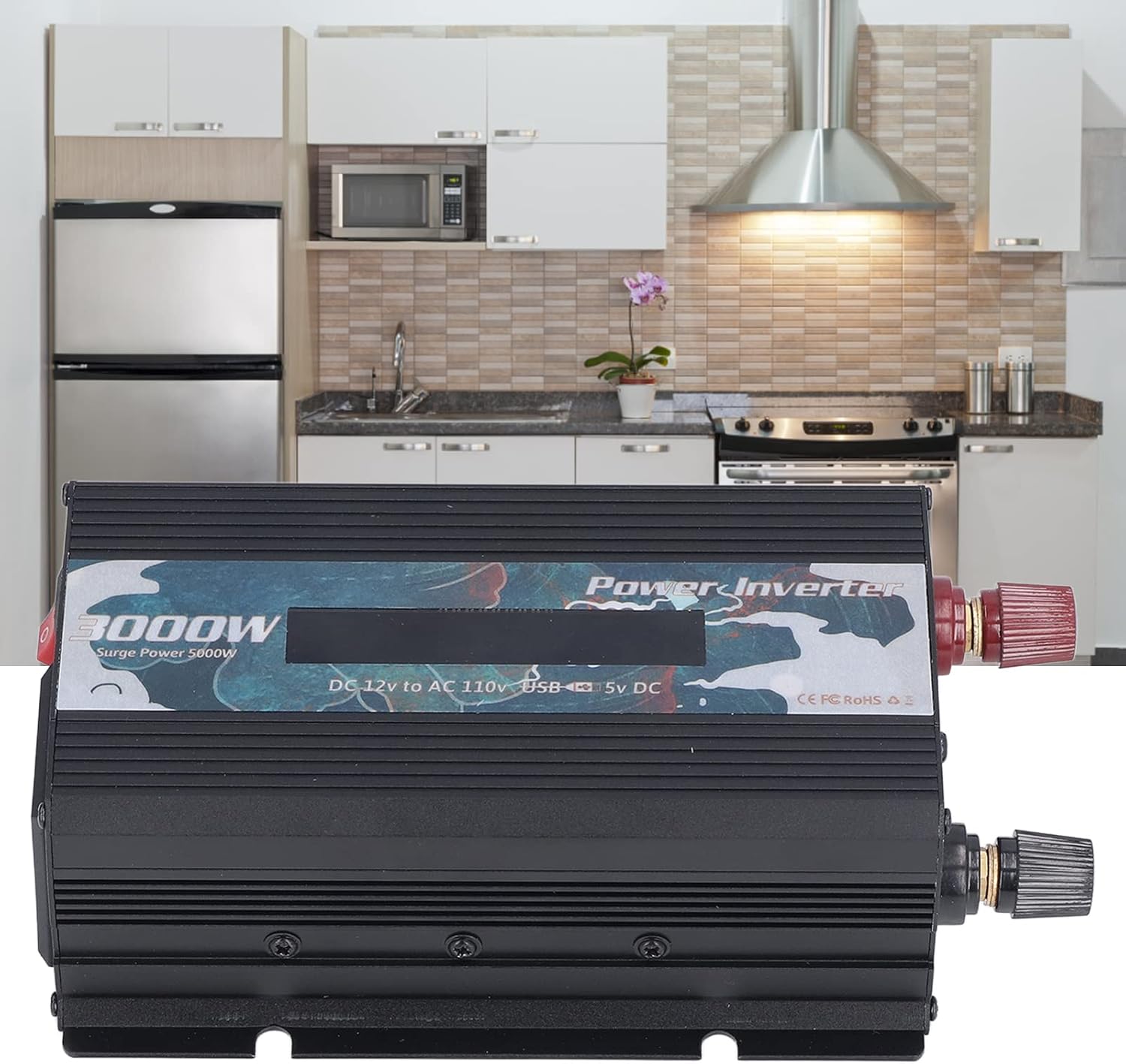 3000W Pure Sine DC 12V to AC 110V Multifunctional Power Battery Converter, Solar & Wind Power Inverters(Black)