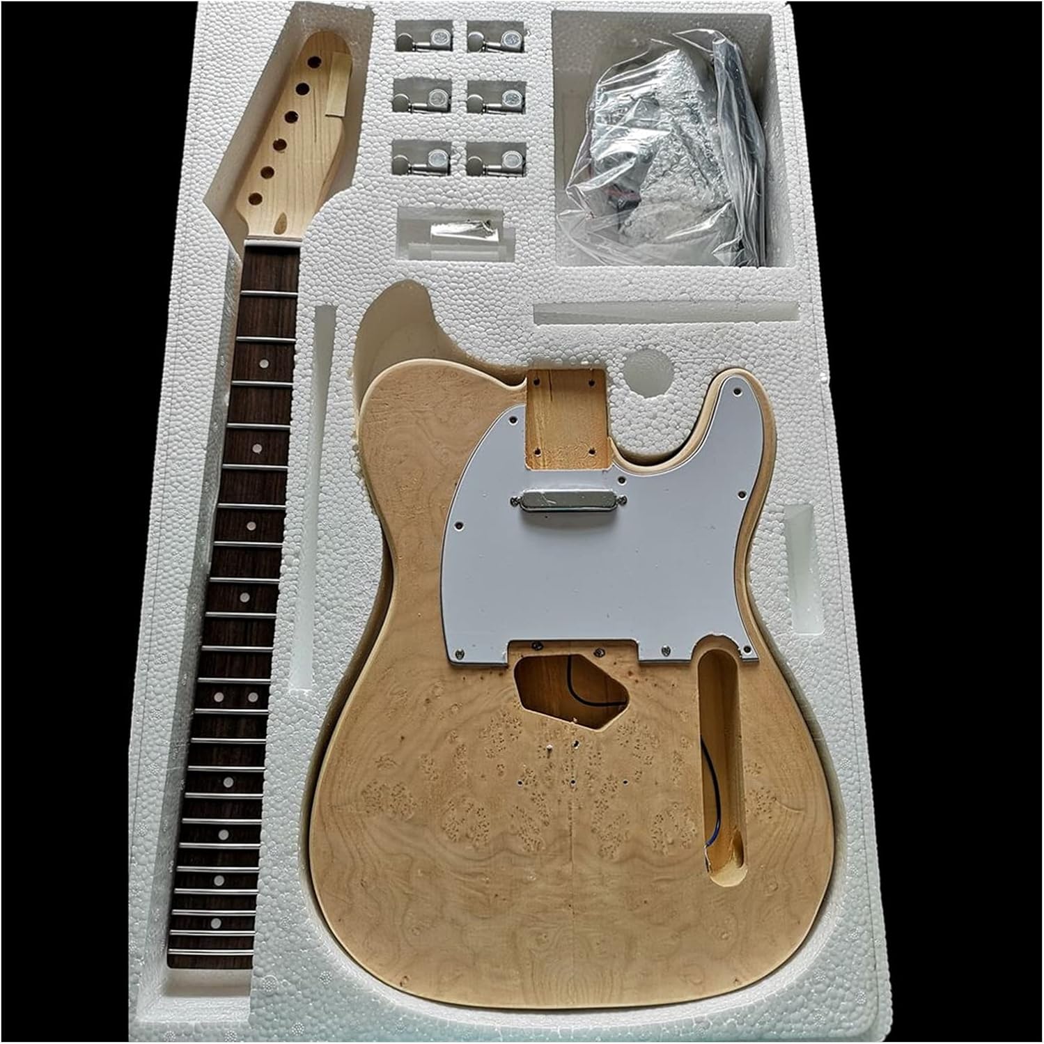 Electric Guitar Making Kit Flame Pattern Maple Electric Guitar Material Combination Accessories for Tele DIY Guitar Kit (Color : 2)