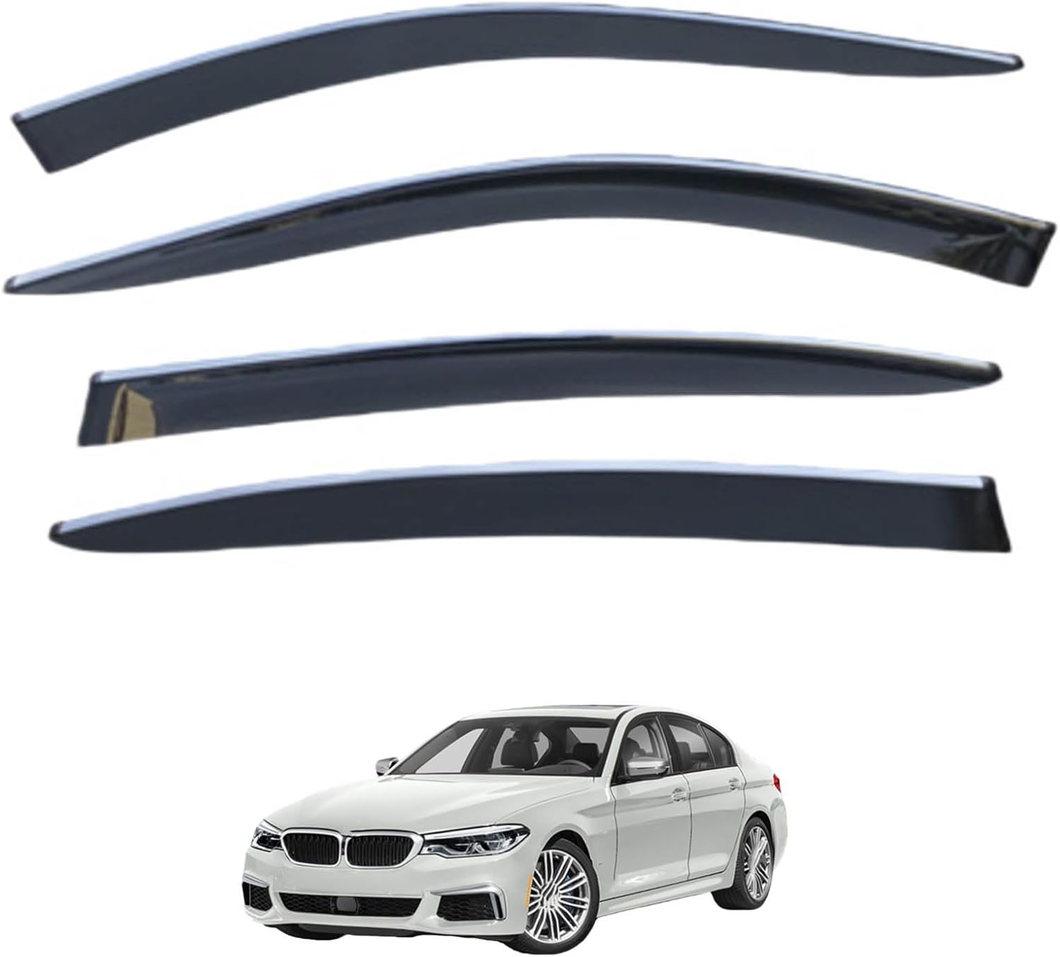 Window Deflectors for BMW 5 Series i Standard Wheelbase MK7-G30 2017-2023, Sun Rain Guard Window Visors Vent Shades with Bright Stripes Car Accessories