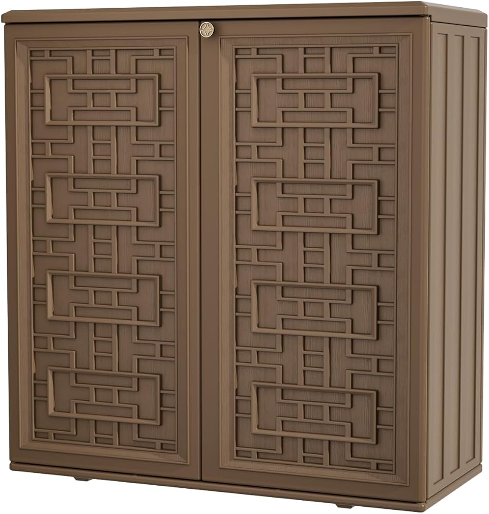 KINYING Outdoor Storage Cabinet Waterproof, Resin 60 Gallon Storage Box for Patio Furniture Cushions, Garden Tools, Pool Accessories (Dark Brown with 1 Shelving)