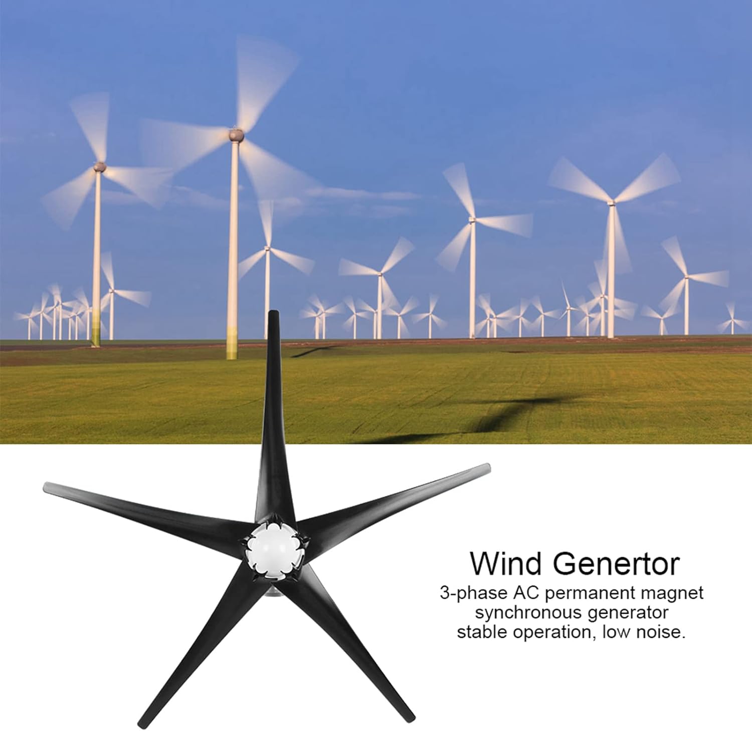 Windmill Generator 5 Blade Small Wind Turbines Kit Industrial Energy Equipment 800W for Lithium Batteries (24V)