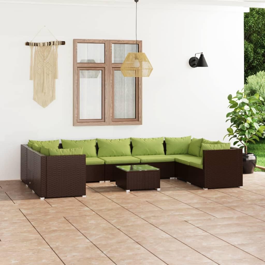 10 Piece Patio Lounge Set with Cushions Poly Rattan Brown,Modular Rattan Patio Lounge Set with Cushions for Ultimate Outdoor Comfort and Style Patio Furniture Sets, Outdoor Furniture Sets