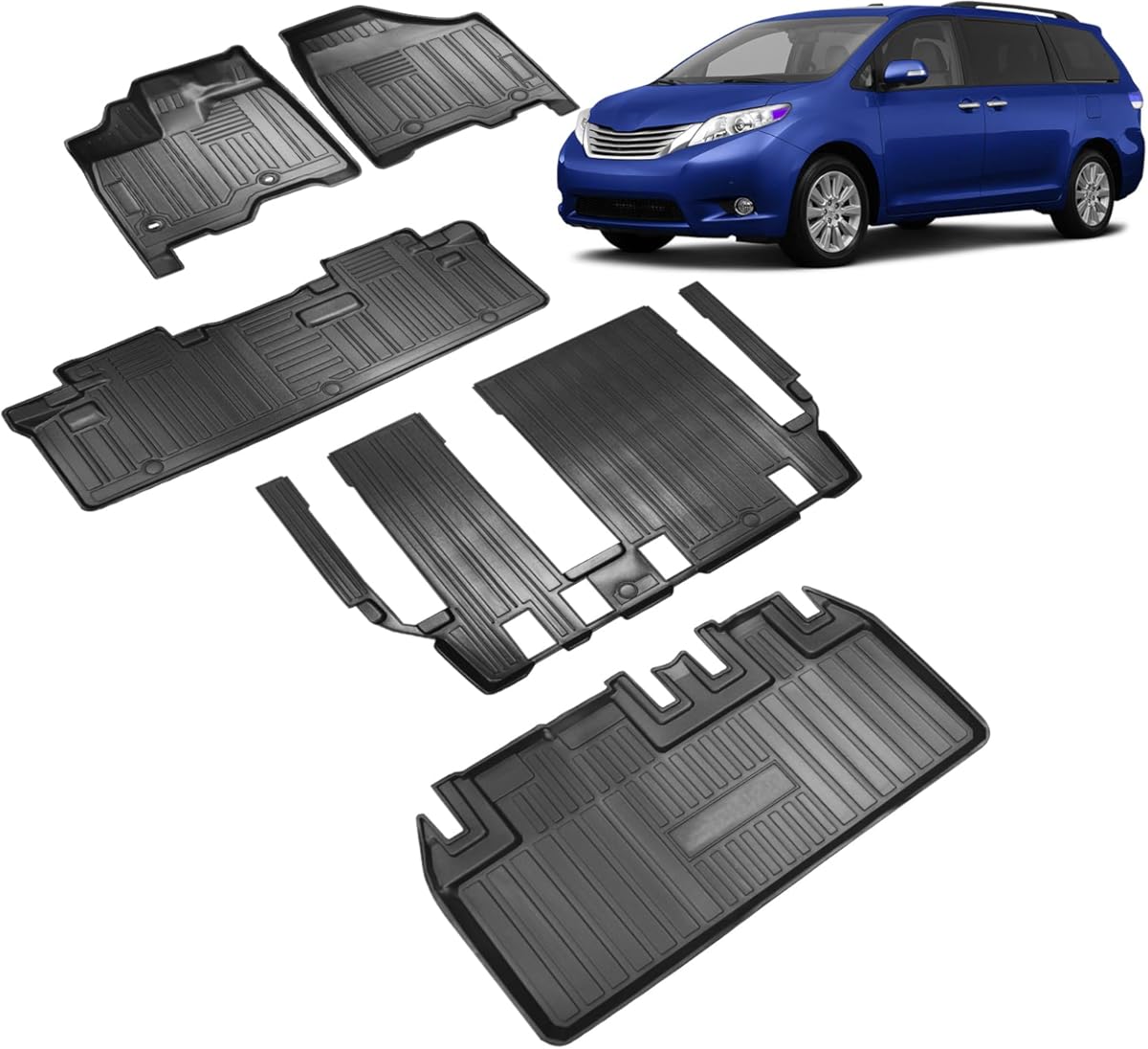 Compatible for 2011-2020 Toyota Sienna 8 Passenger Floor Mats & Cargo Liner All Weather Floor Mats for Toyota Sienna 2011-2020 Accessories (3rd Row Seat Without Power Folding)