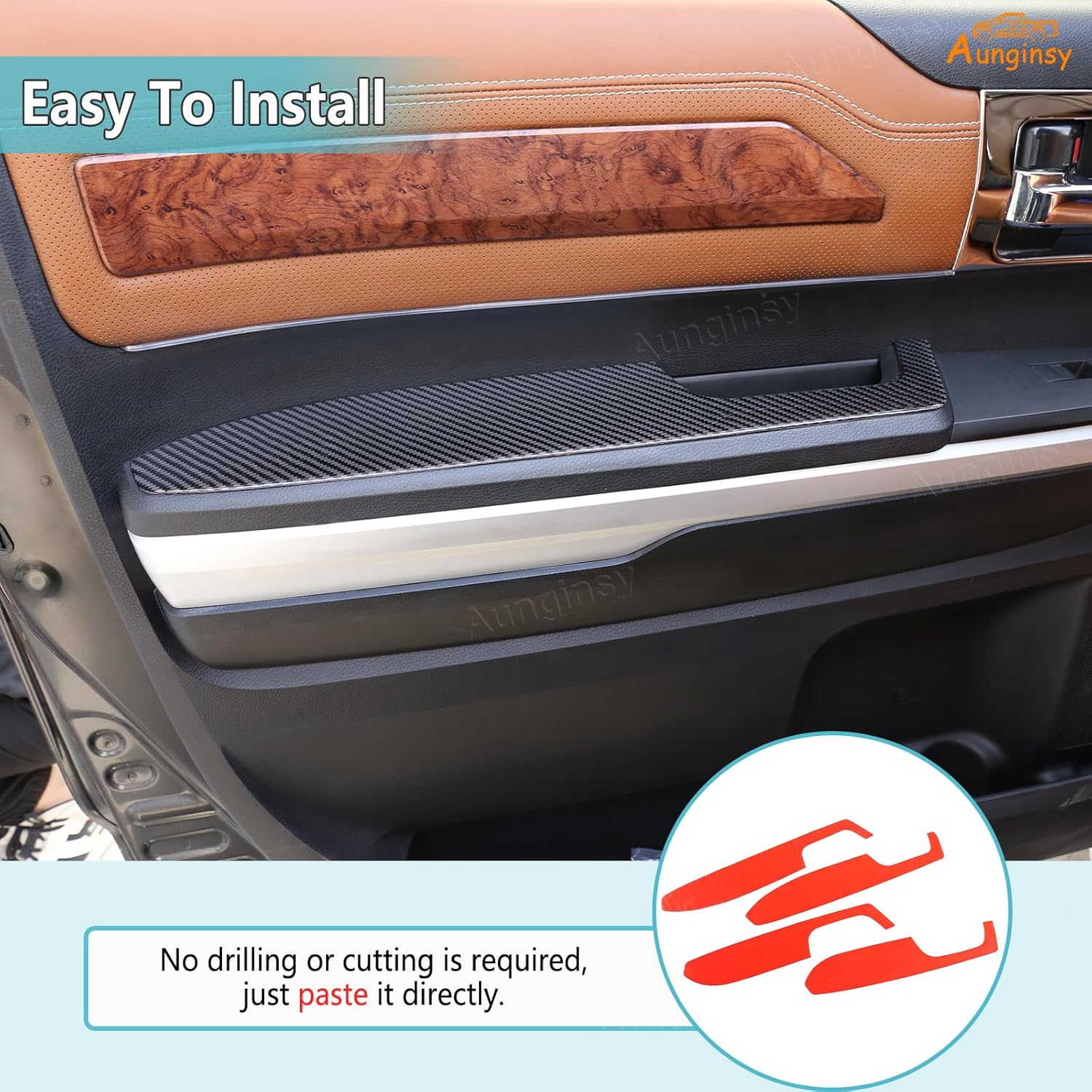 Aunginsy Inner Door Armrest Panel Trim Compatible with Toyota Tundra 2014-2021 Car Soft Carbon Fiber Front Rear Doors Handle Armrest Panel Decorative Sticker Protection Cover Interior Accessories