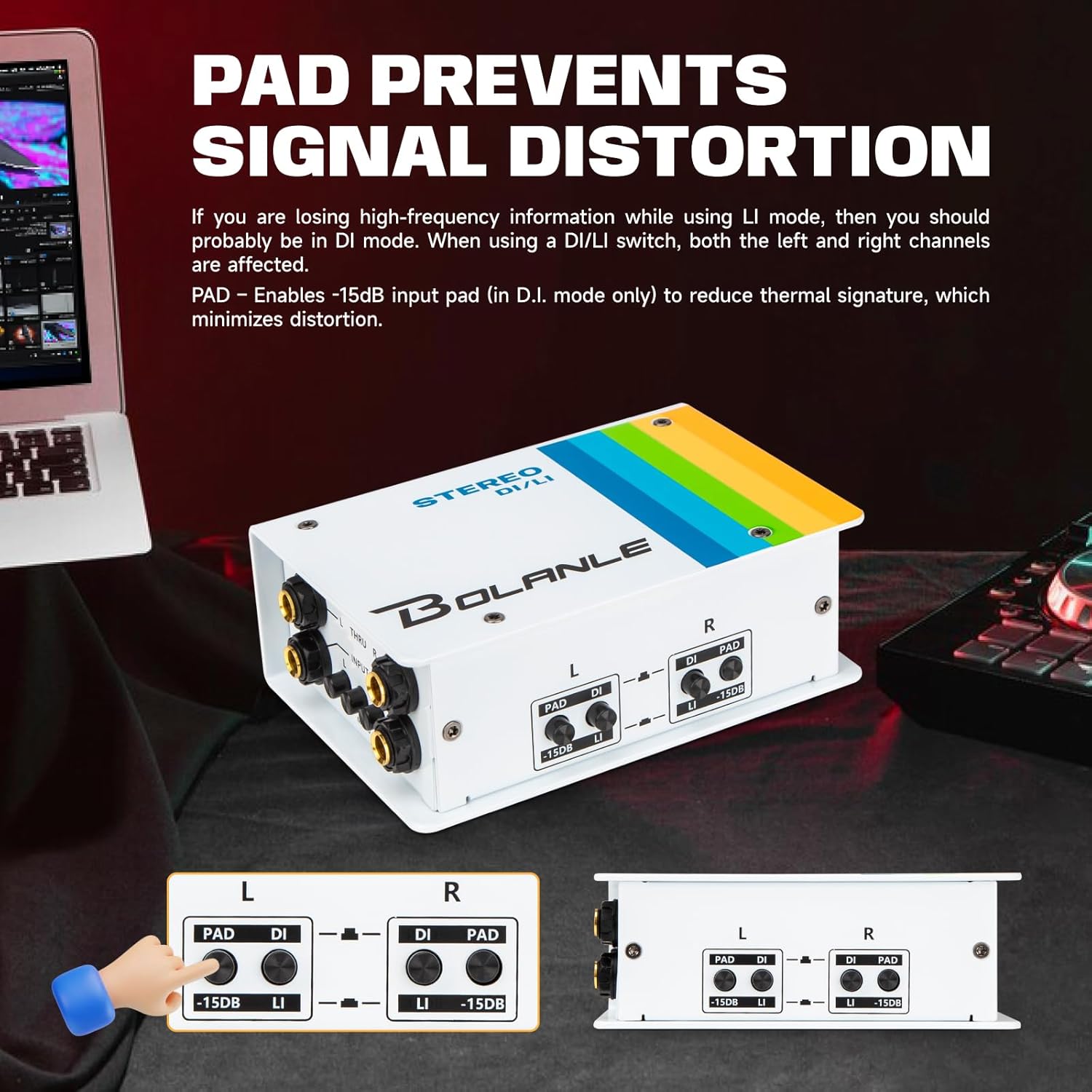 Bolanle Passive Dual Channel Direct Box and Line Isolator DI/LI Switch, Stereo/Mono DI Box for Guitar, Bass, Keyboard, Studio/Stage XLR