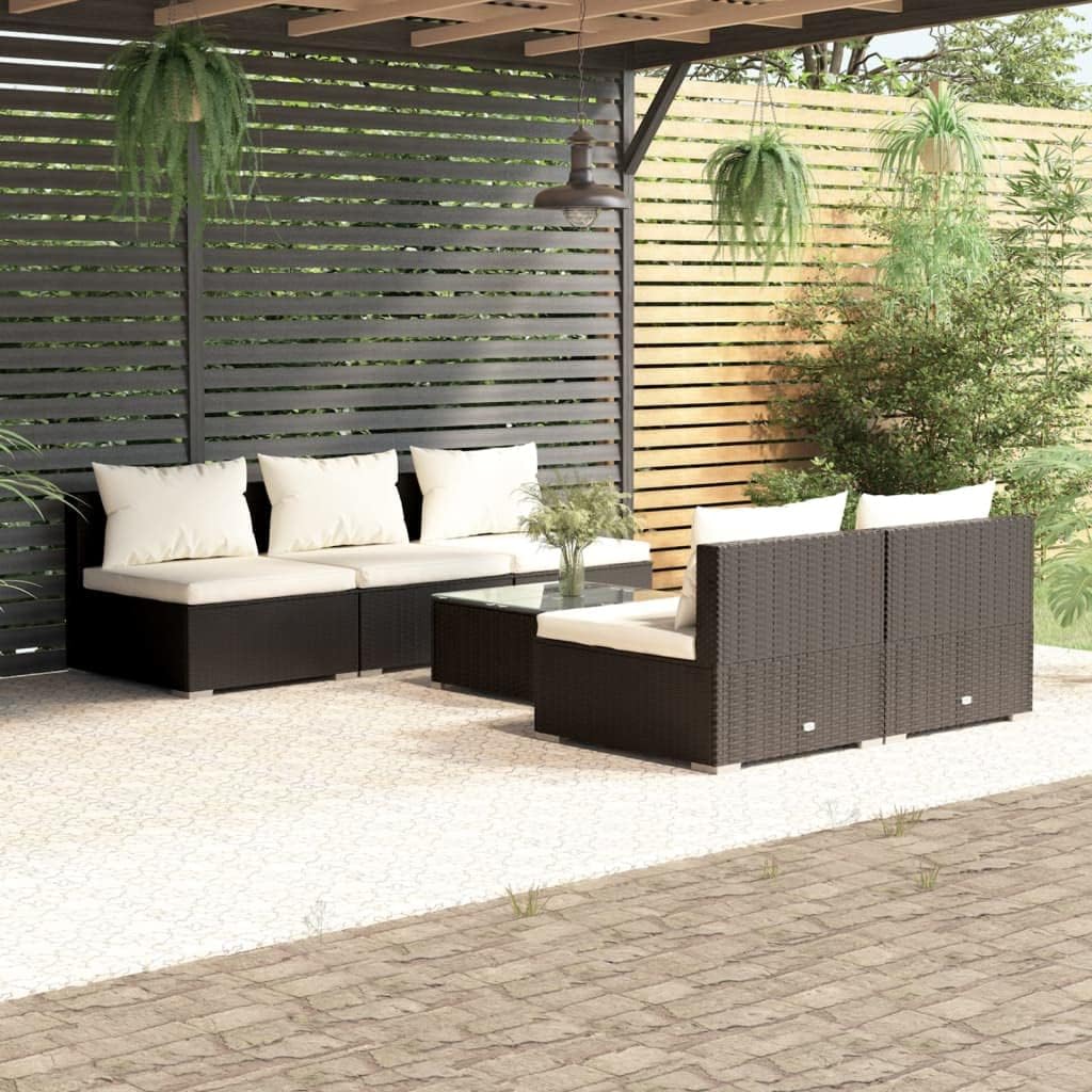 Furniture Sets 6 Piece Patio Lounge Set with Cushions Poly Rattan Black,Modular Poly Rattan Patio Lounge Set with Cushions for Outdoor Comfort Garden Conversation Sets