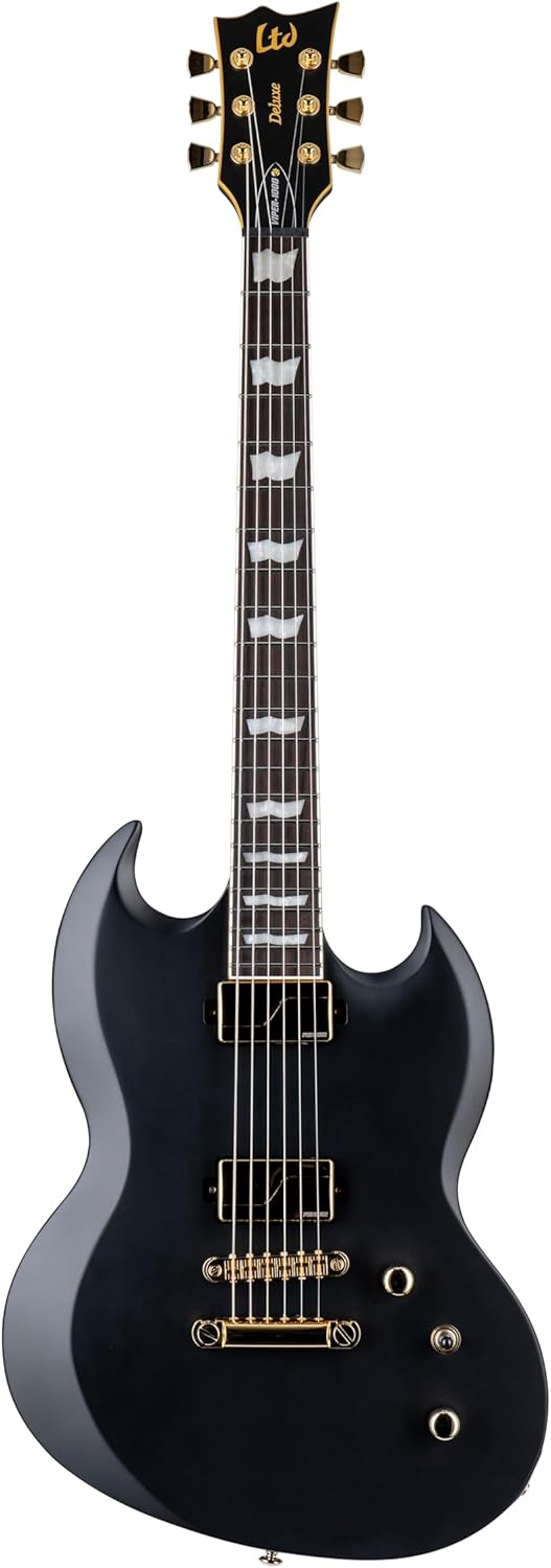 ESP 6 String LTD Viper 1000 Electric Guitar, Vintage Black, Right, (LVIPER1000VB)