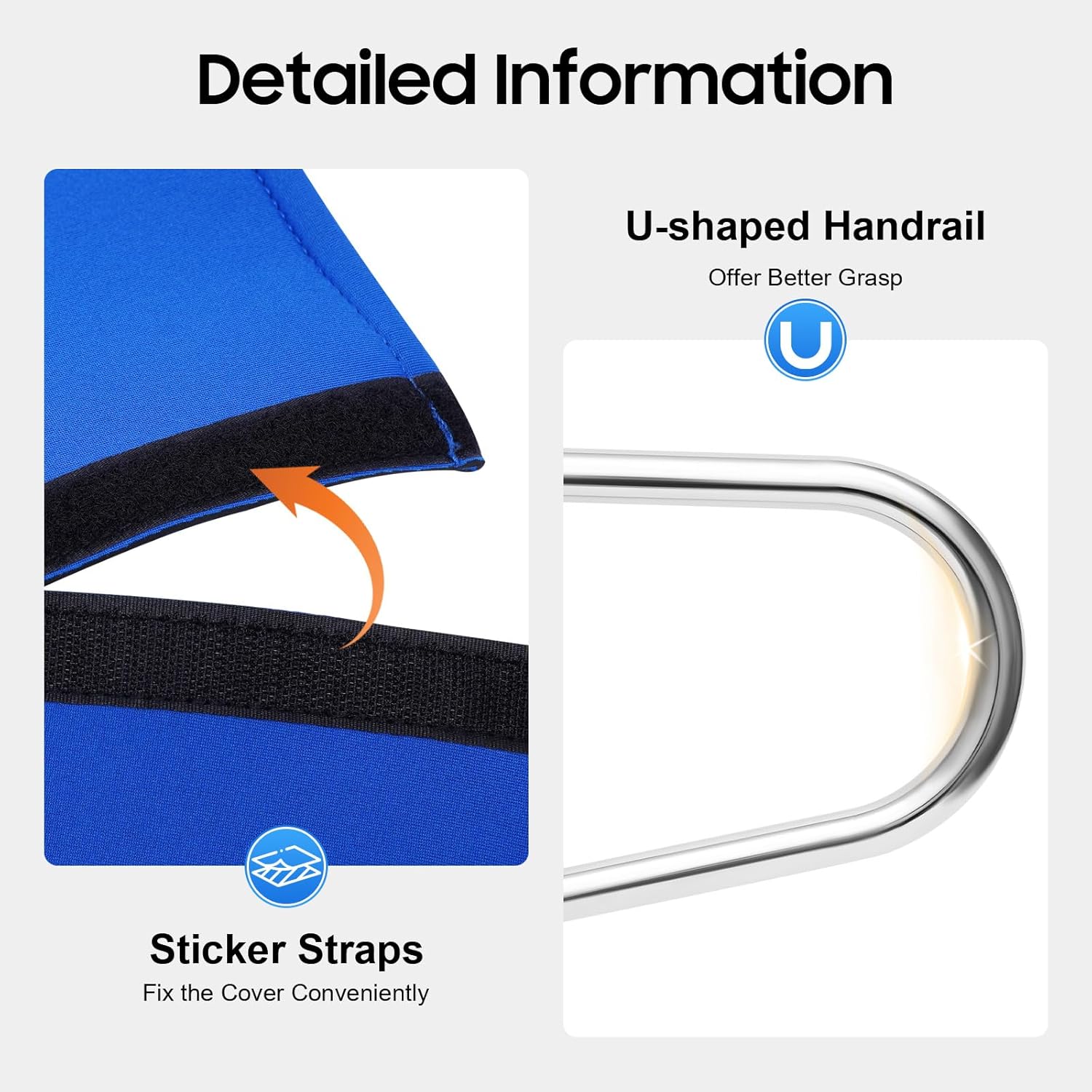 Pool Rail Pool Railing 304 Stainless Steel 264.55 LBS Load Capacity Silver U-Shaped Handrail Humanized Swimming Pool Handrail with Blue Grip Cover & Other Accessories