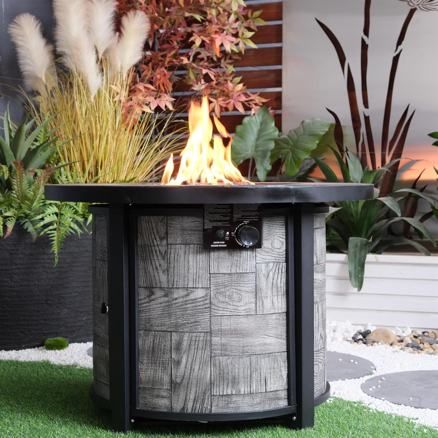 Penau Outdoor Propane Fire Pit, Square Gas Fire Pit Table 50,000 BTU, Concrete Fire Table with Lava Rocks & Waterproof Cover