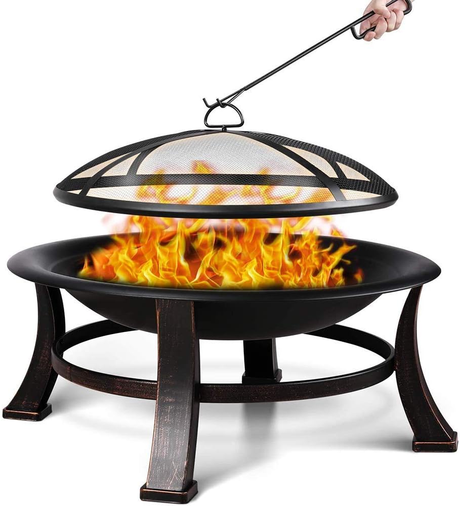 Fire Pit with Mesh Sn Cover and Hook Fire Bowl, Waterproof Not Easy to Rust Wood Burning Stove