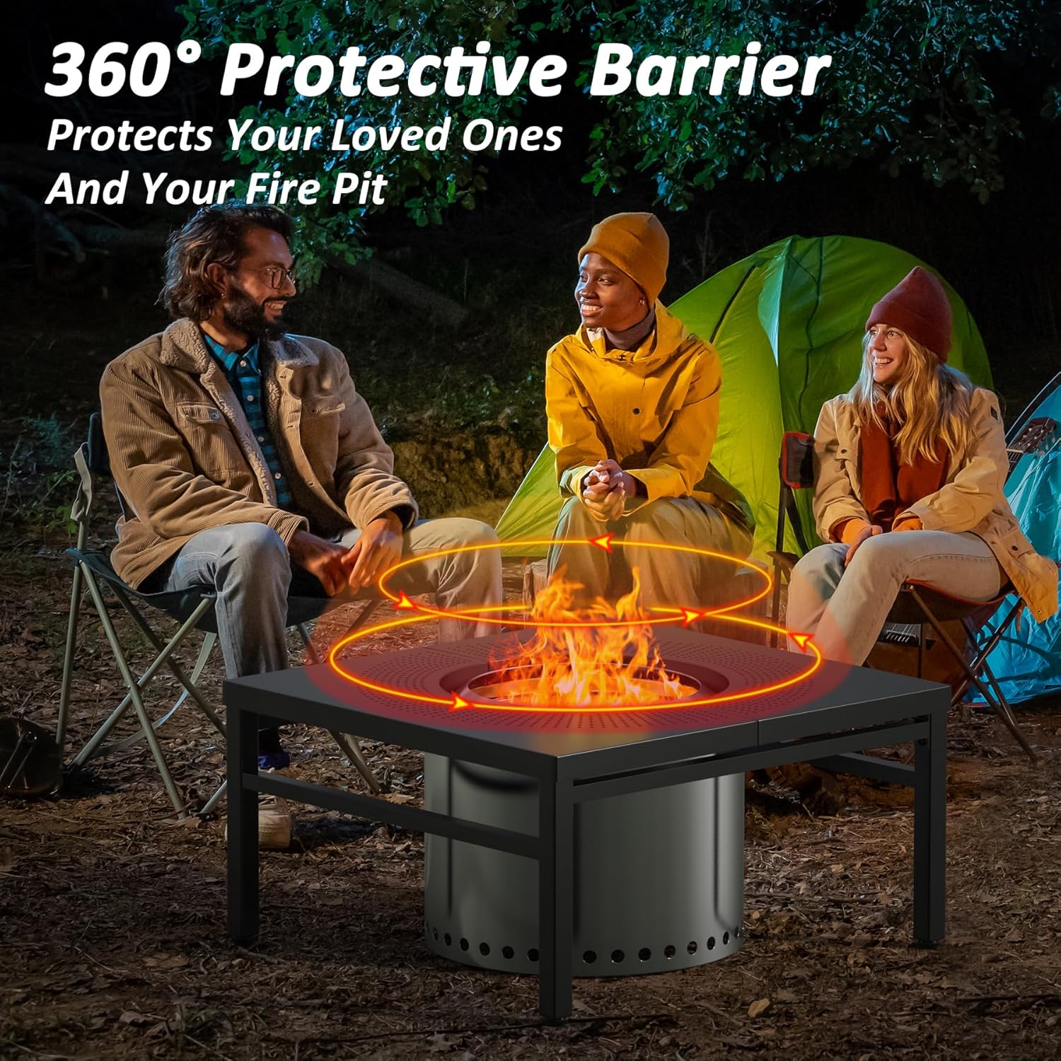 Fire Pit Surround Tabletop for Solo Stove Bonfire/Ranger, 38 inch Large Space Fire Pit Stand, Powder-Coated Steel Outside Firepit Table, Outdoor Wood Burning Solo Stove Accessories
