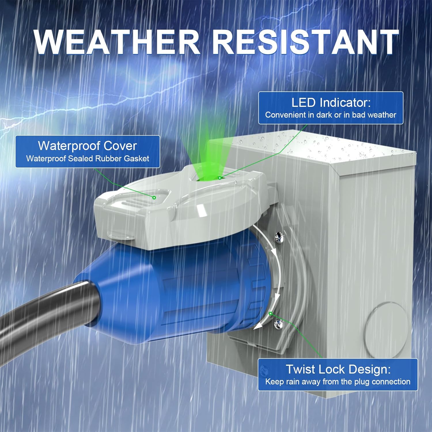 50 Amp Generator Cord and Power Inlet Box, 25FT 4 Prone RV Extension Cord, 125/250V NEMA 14-50P Male to SS2-50R Twist Locking Connector, STW 6/3+8/1 AWG, Transfer Switch for Home Generator