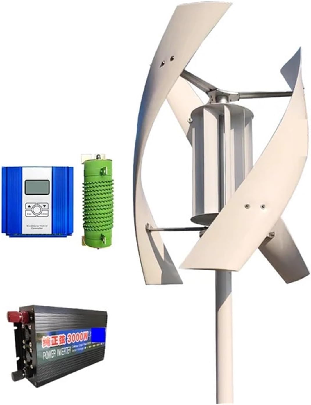 Wind Turbine Generator Kit 3KW Vertical Axis Wind Turbine Household Wind Turbine Low Speed Low Noise Low Starting Speed for Home(with Off Grid System,48V_3000W)