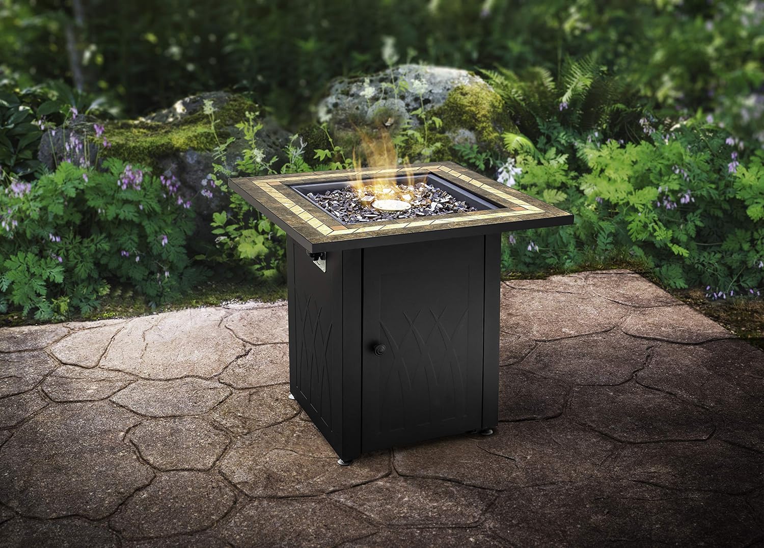 Pleasant Hearth GHP Group OFG824T Atlantis Table Gas fire Pit, Matte Black/Tile Top