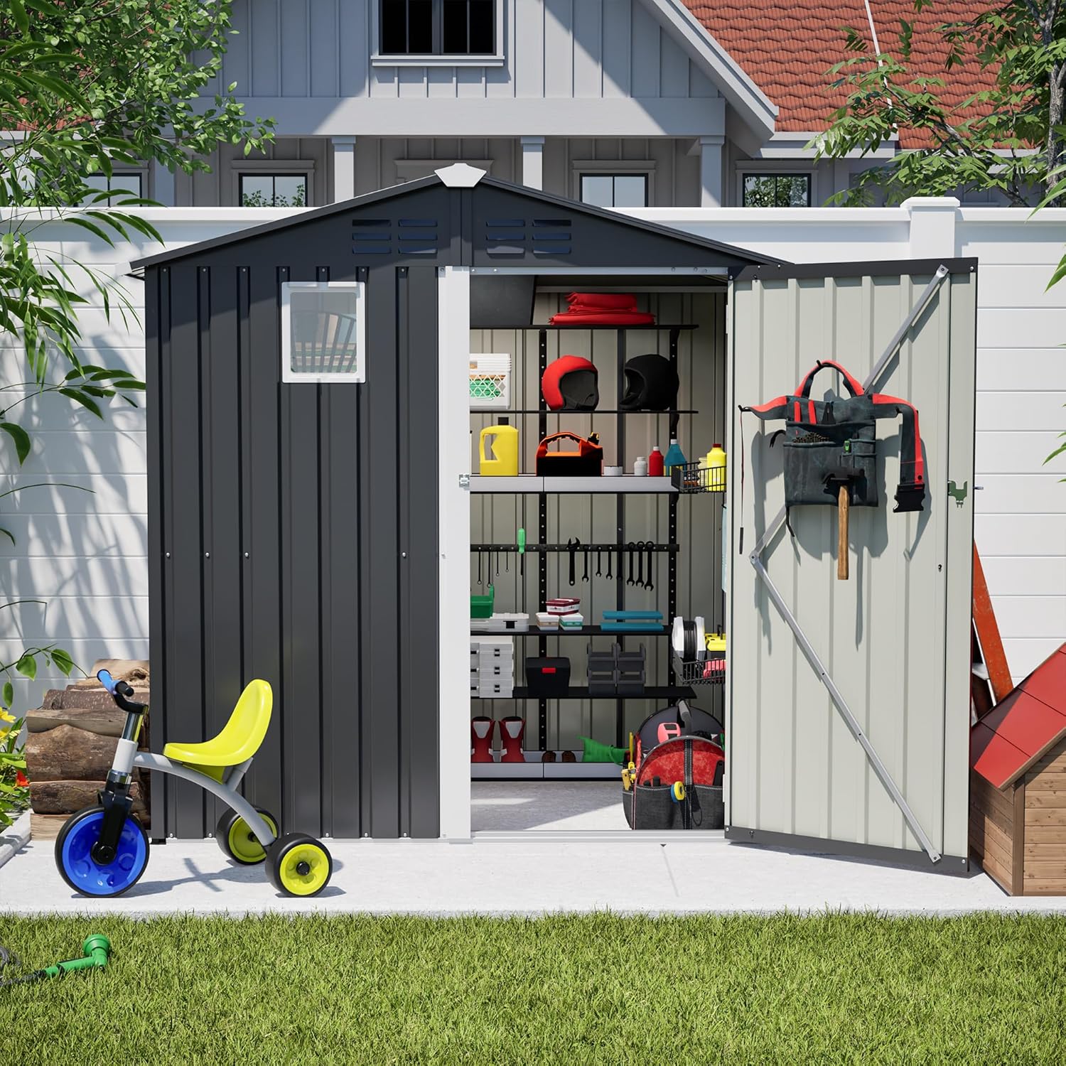 6x4 FT Metal Outdoor Storage Shed, Steel Utility Tool Shed Storage House, Metal Sheds Outdoor Storage for Backyard Garden Patio Lawn (6' x 4'),Gray