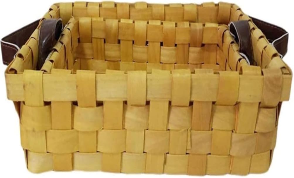 Rustic Picnic Basket, Wicker Picnic Basket Storage Basket Weave Organizer Baskets Desktop Storage Box for Bathroom Office Basket for Outdoor Camping, 31*23*9.5 cm, Brown